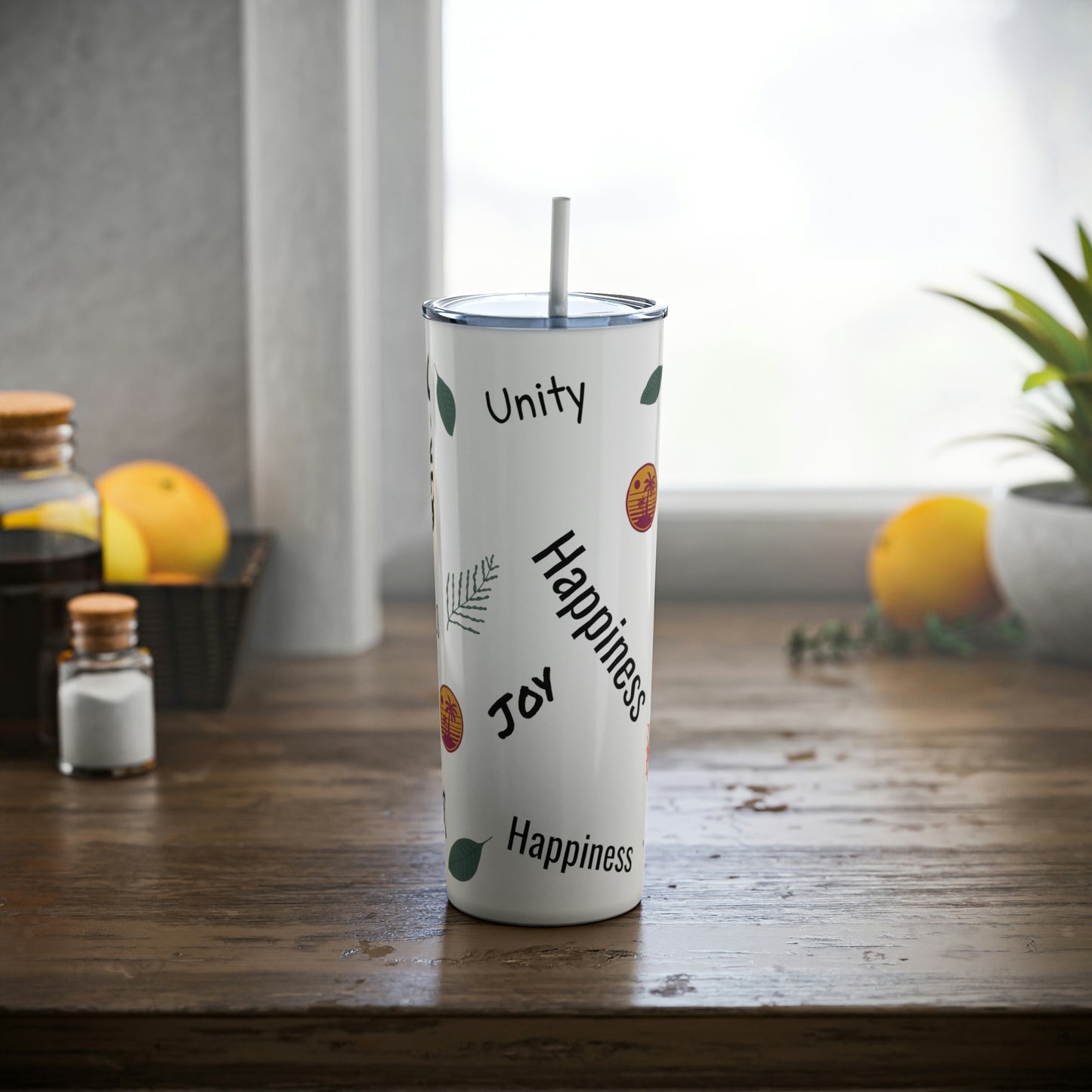 "Peace & Love" - Skinny Steel Tumbler with Straw, 20oz