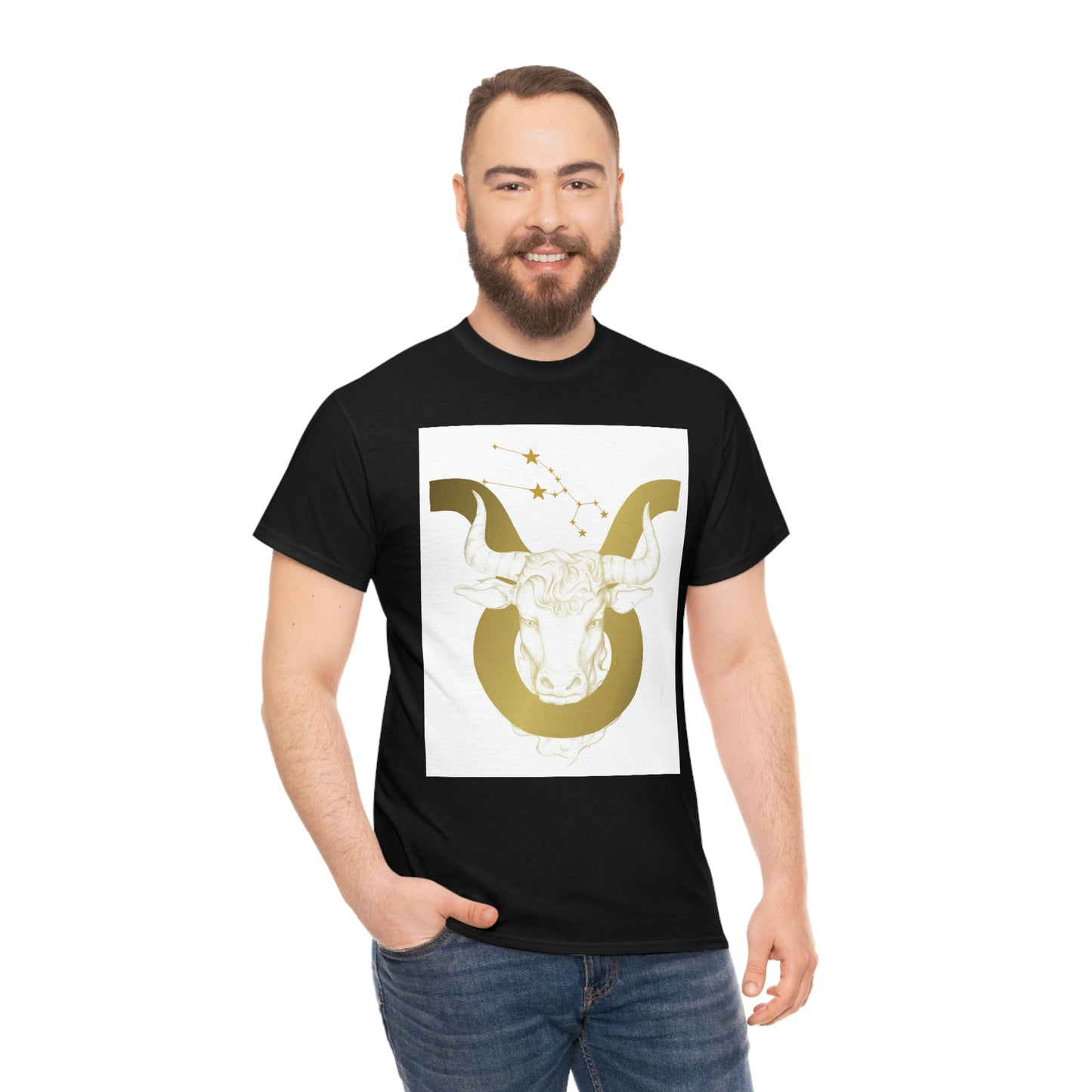 "Taurus Bull Head in Symbol" With White Background Unisex Heavy Cotton Tee