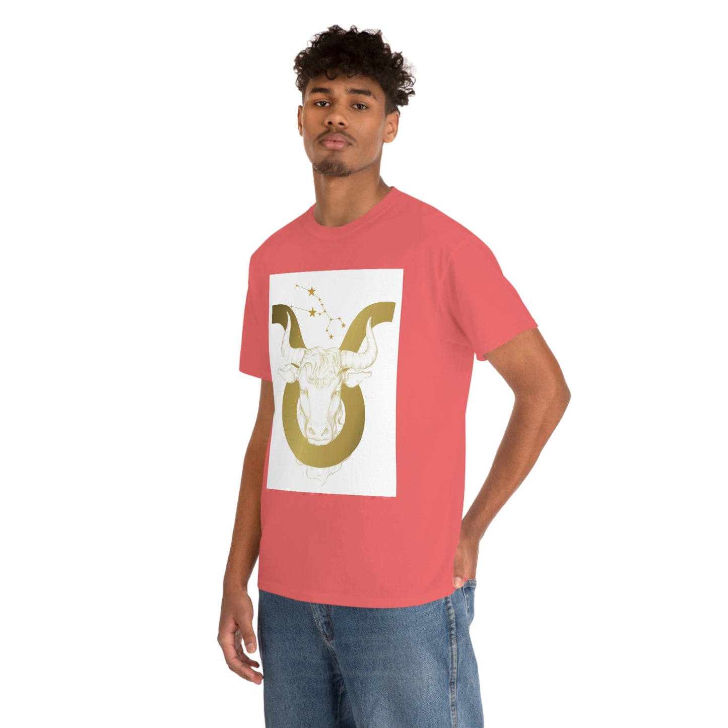 "Taurus Bull Head in Symbol" With White Background Unisex Heavy Cotton Tee