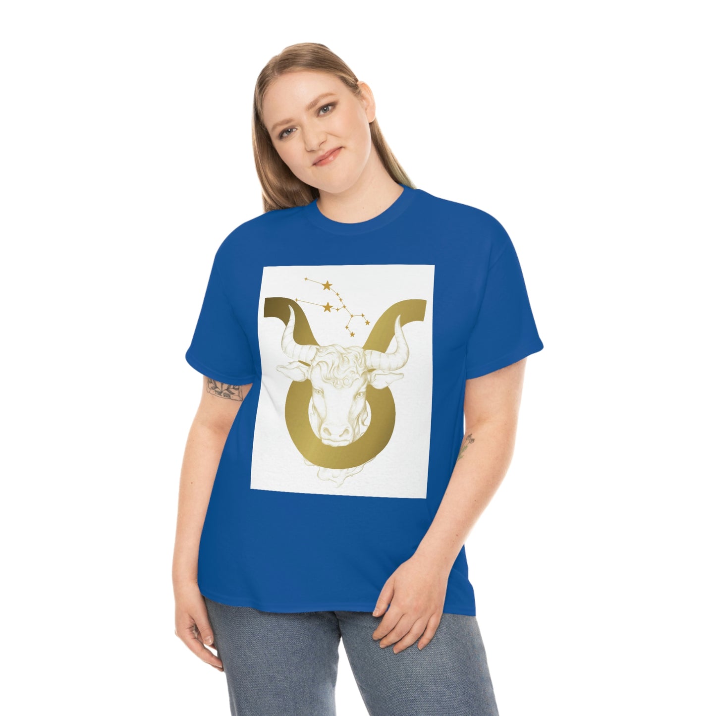 "Taurus Bull Head in Symbol" With White Background Unisex Heavy Cotton Tee