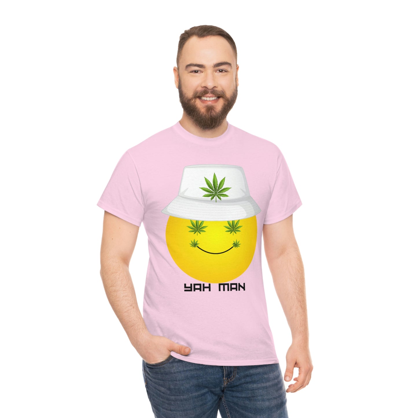 "Weed Emoji in Bucket Hat" Unisex Heavy Cotton Tee