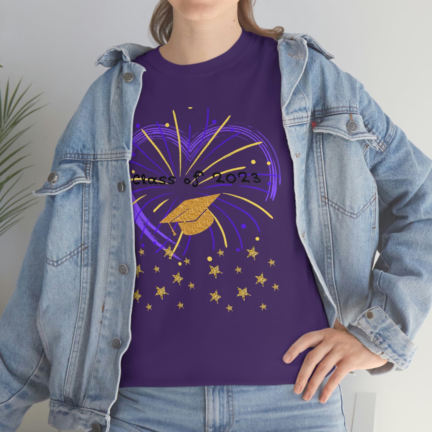 "2023 Graduation Cap on Fireworks" Unisex Heavy Cotton Tee