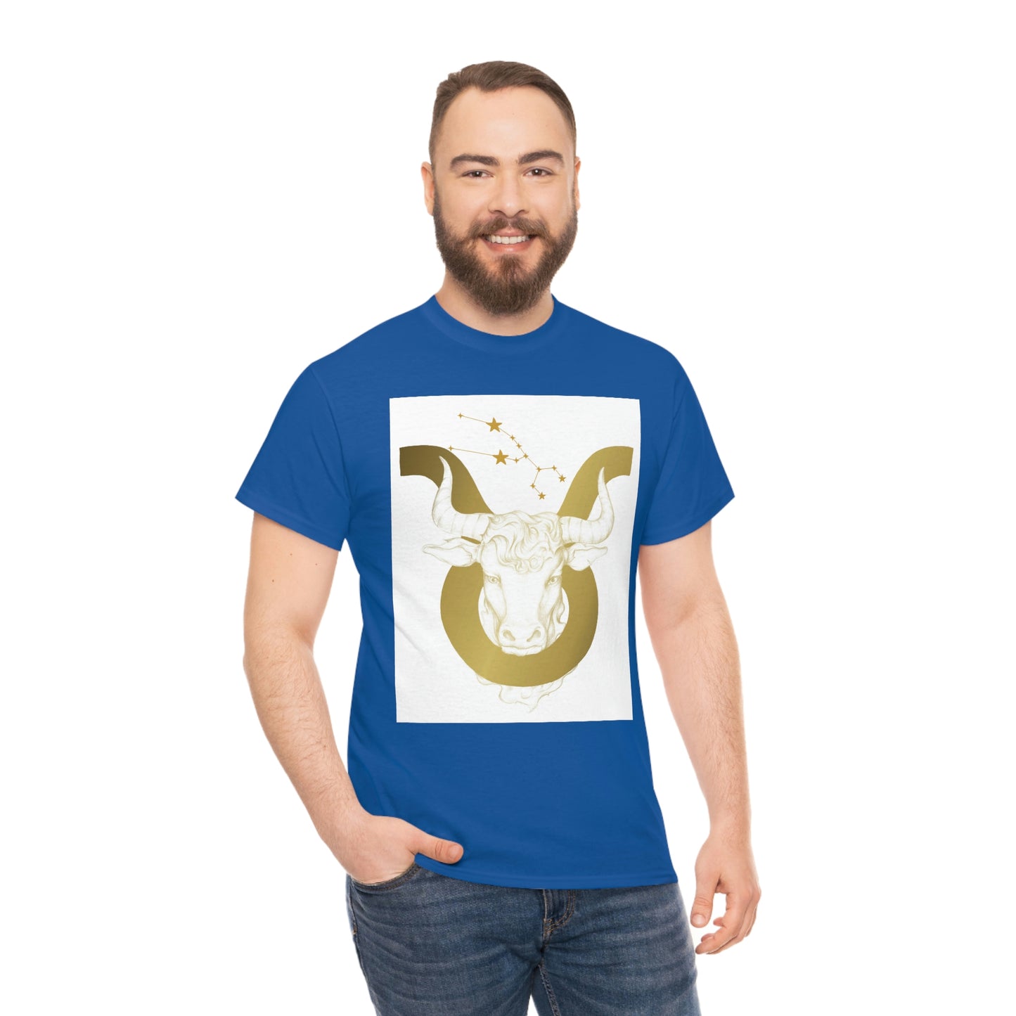 "Taurus Bull Head in Symbol" With White Background Unisex Heavy Cotton Tee