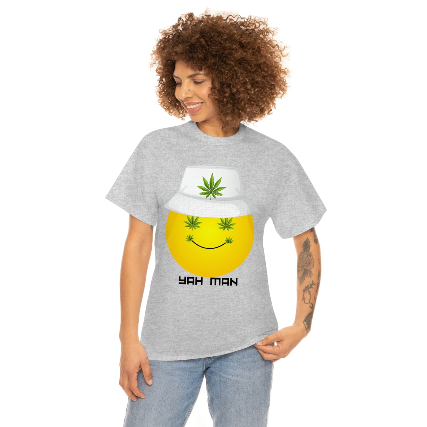 "Weed Emoji in Bucket Hat" Unisex Heavy Cotton Tee