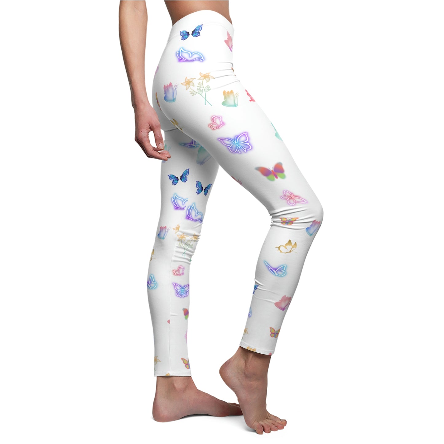 White Glowing Butterflies Women's Casual Leggings