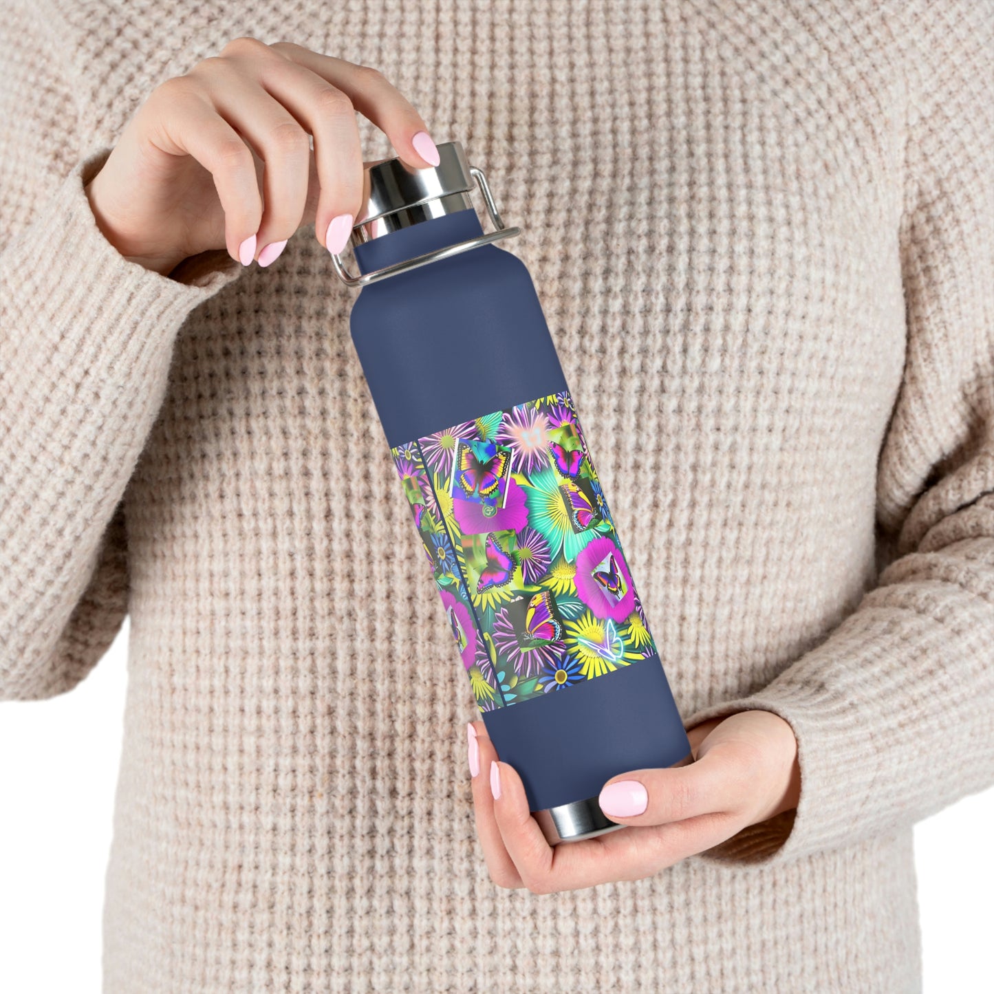 "Butterfly Garden" - Copper Vacuum Insulated Bottle, 22oz