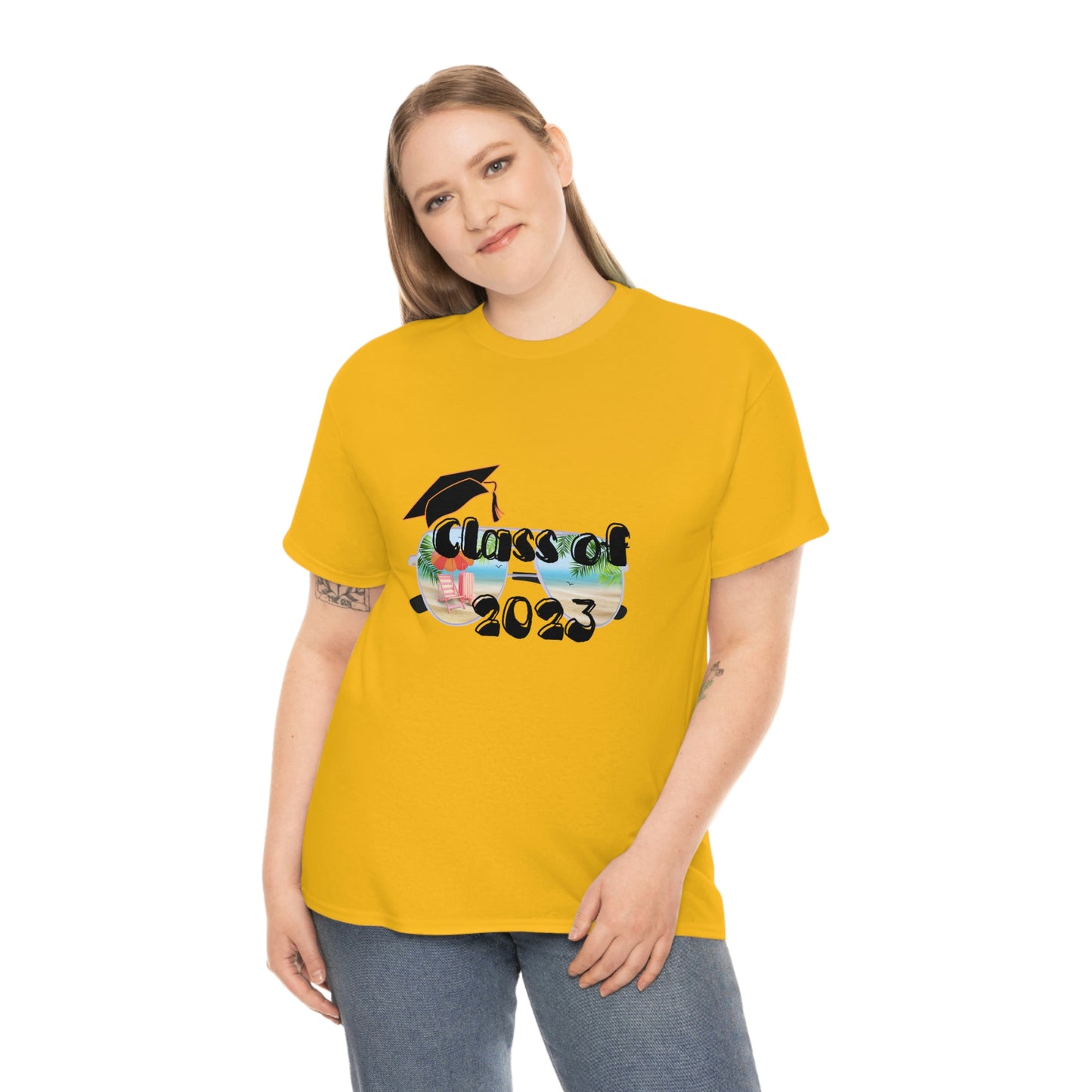 "Class of 2023 Cap over Shades": 2023 Graduate: Unisex Heavy Cotton Tee