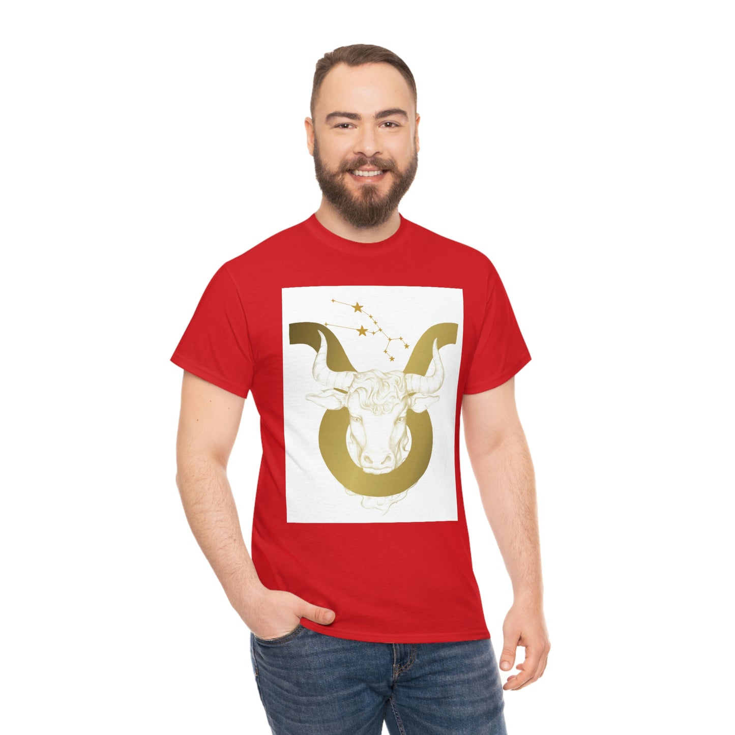 "Taurus Bull Head in Symbol" With White Background Unisex Heavy Cotton Tee