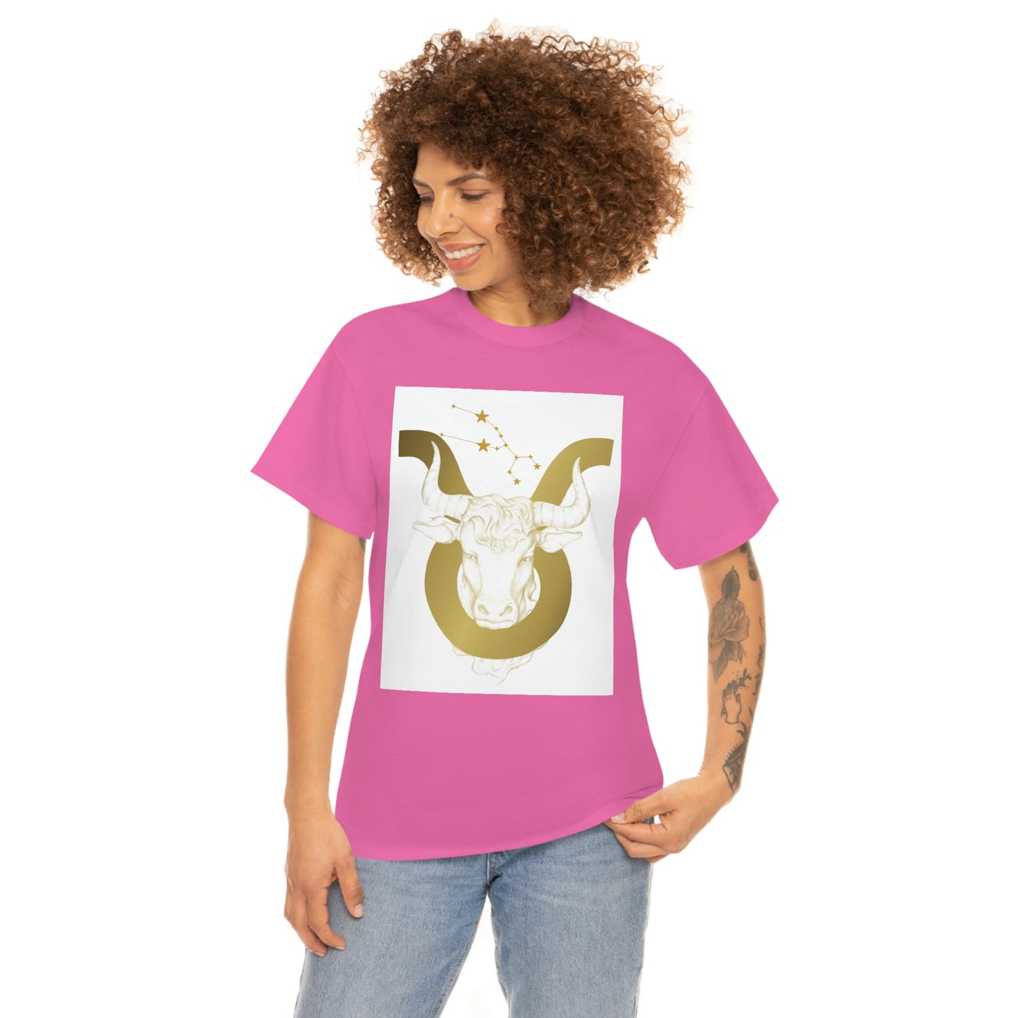 "Taurus Bull Head in Symbol" With White Background Unisex Heavy Cotton Tee