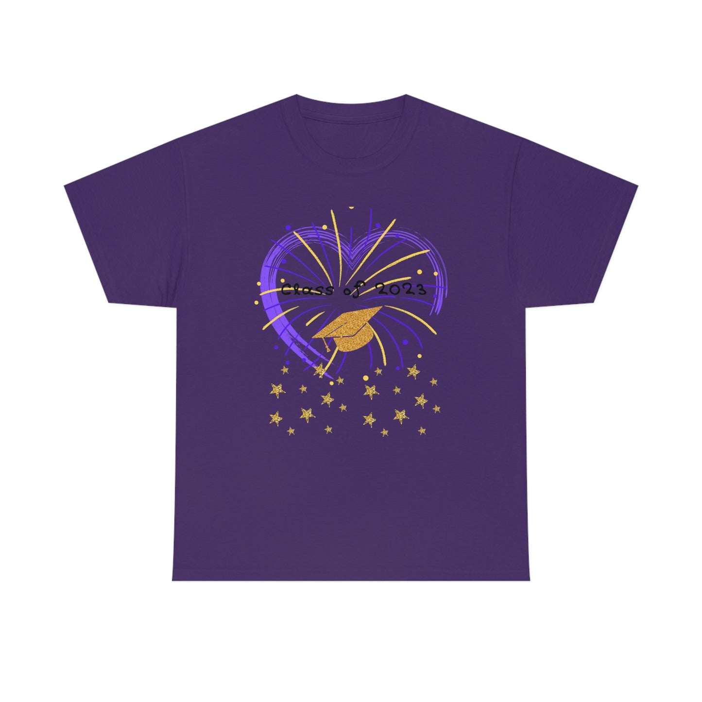 "2023 Graduation Cap on Fireworks" Unisex Heavy Cotton Tee