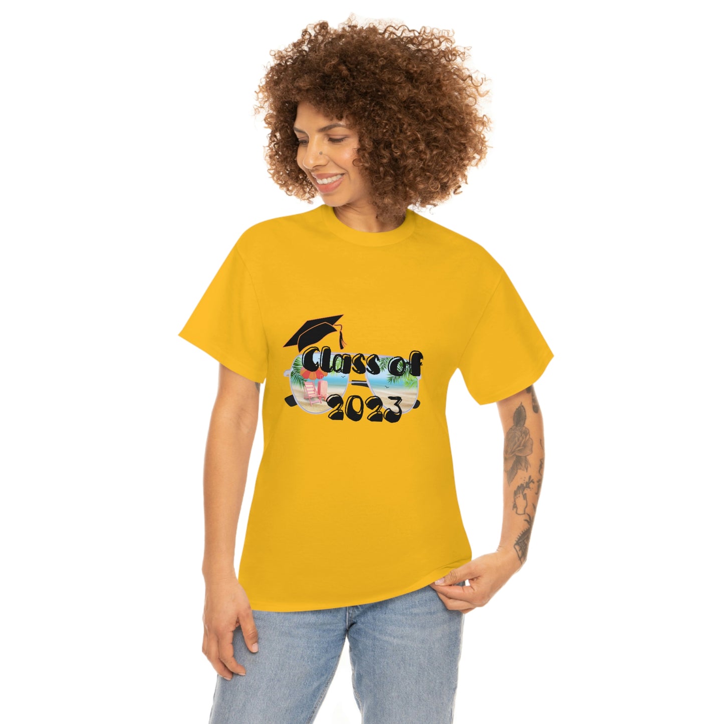 "Class of 2023 Cap over Shades": 2023 Graduate: Unisex Heavy Cotton Tee