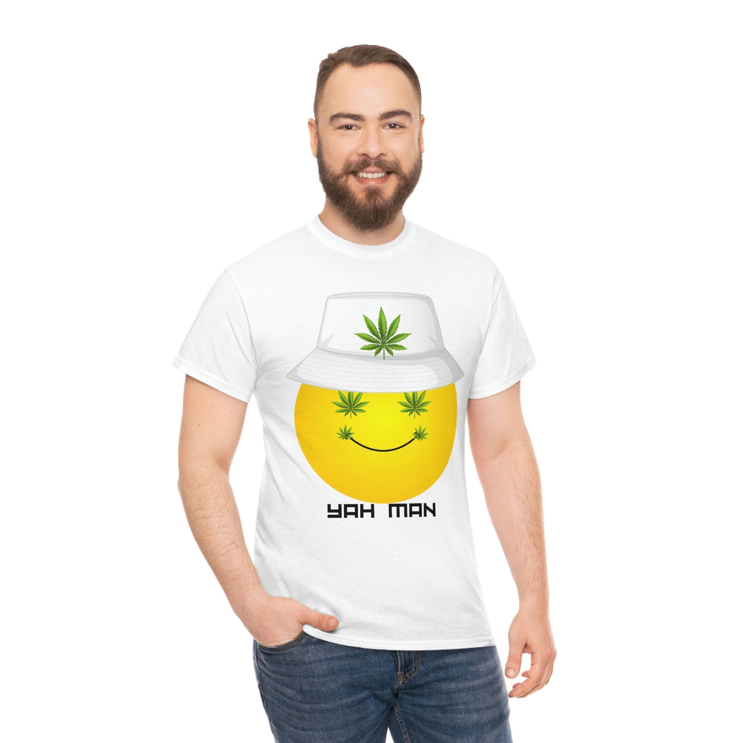 "Weed Emoji in Bucket Hat" Unisex Heavy Cotton Tee