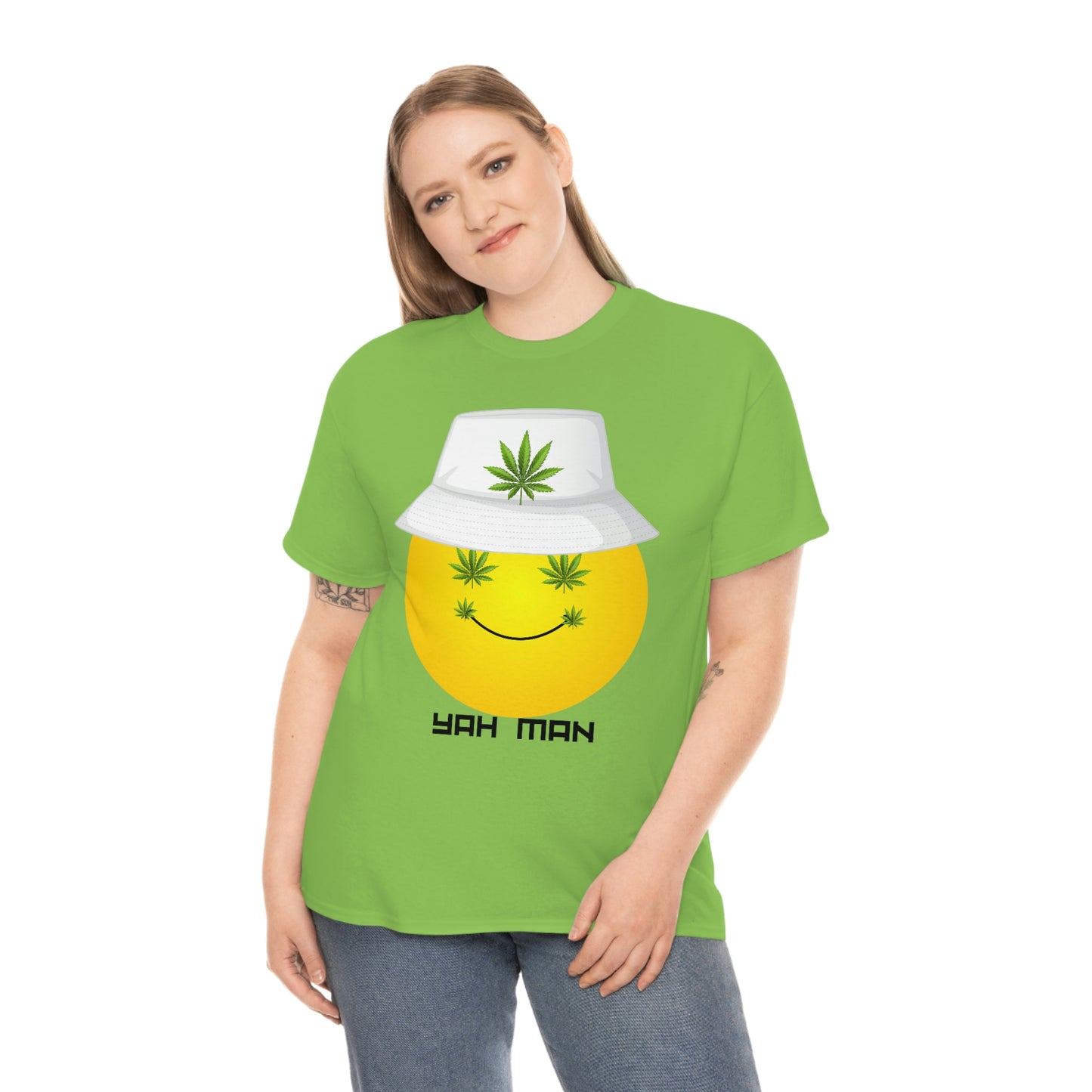 "Weed Emoji in Bucket Hat" Unisex Heavy Cotton Tee