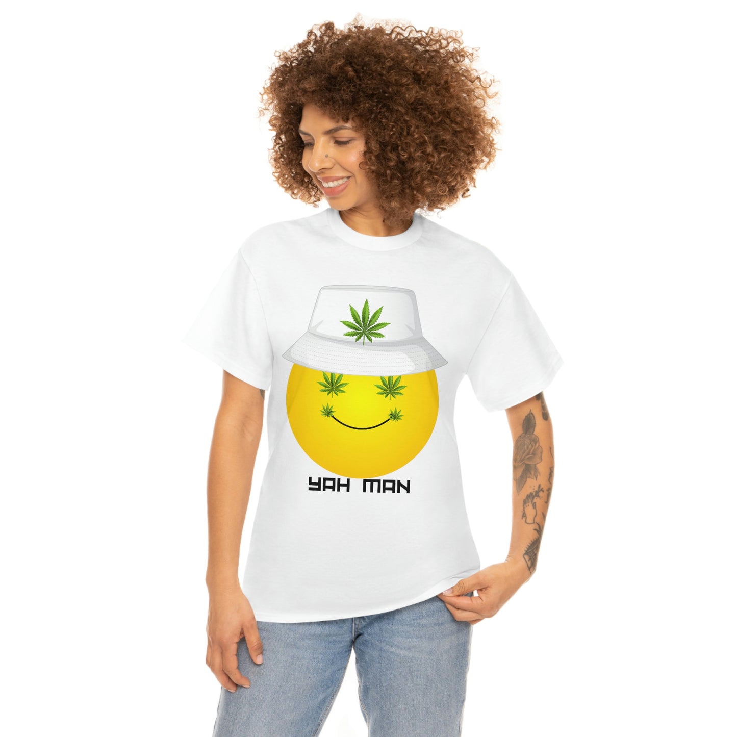 "Weed Emoji in Bucket Hat" Unisex Heavy Cotton Tee