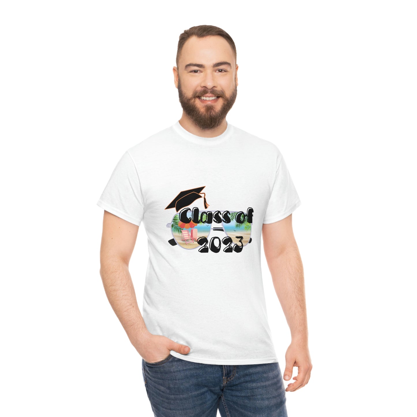 "Class of 2023 Cap over Shades": 2023 Graduate: Unisex Heavy Cotton Tee