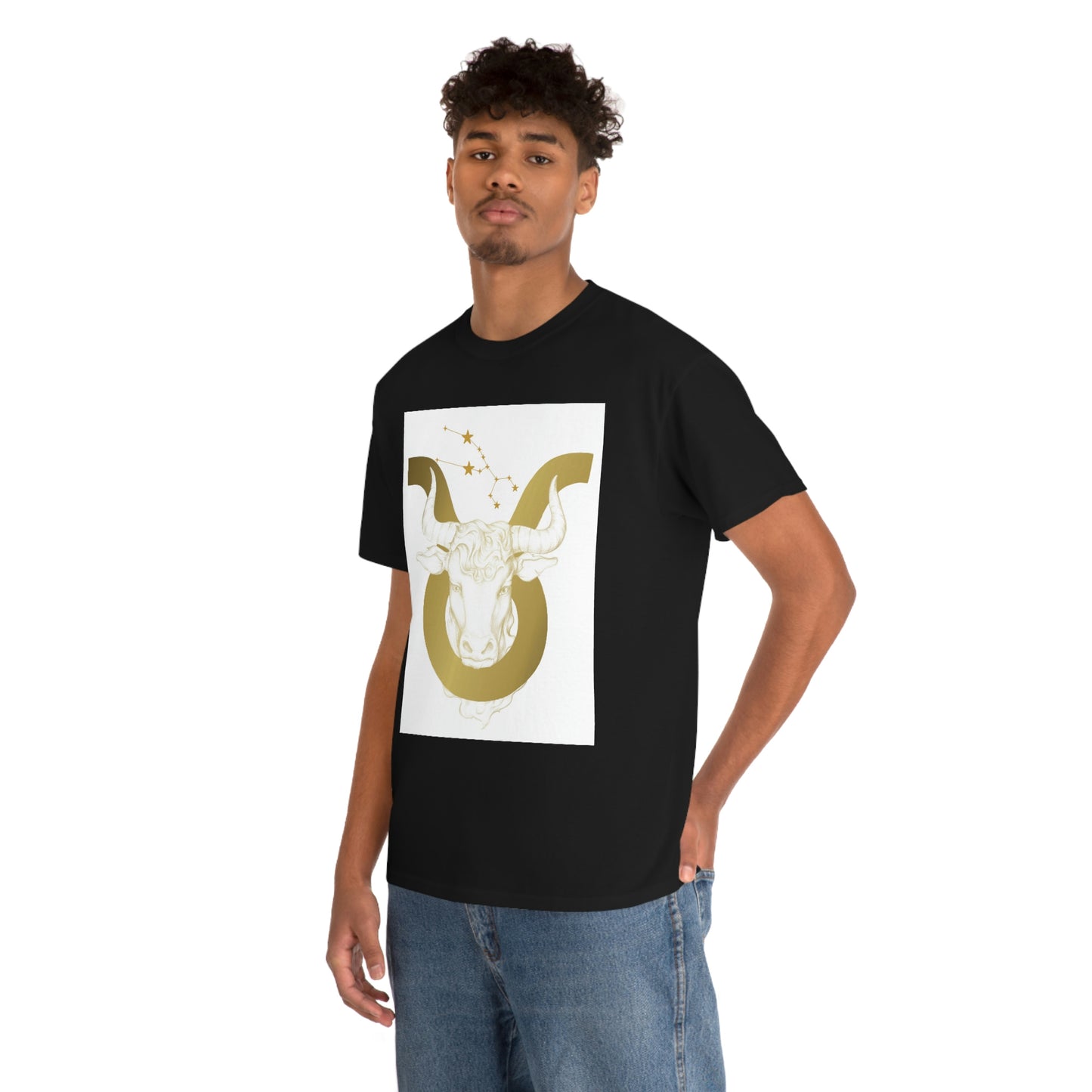 "Taurus Bull Head in Symbol" With White Background Unisex Heavy Cotton Tee