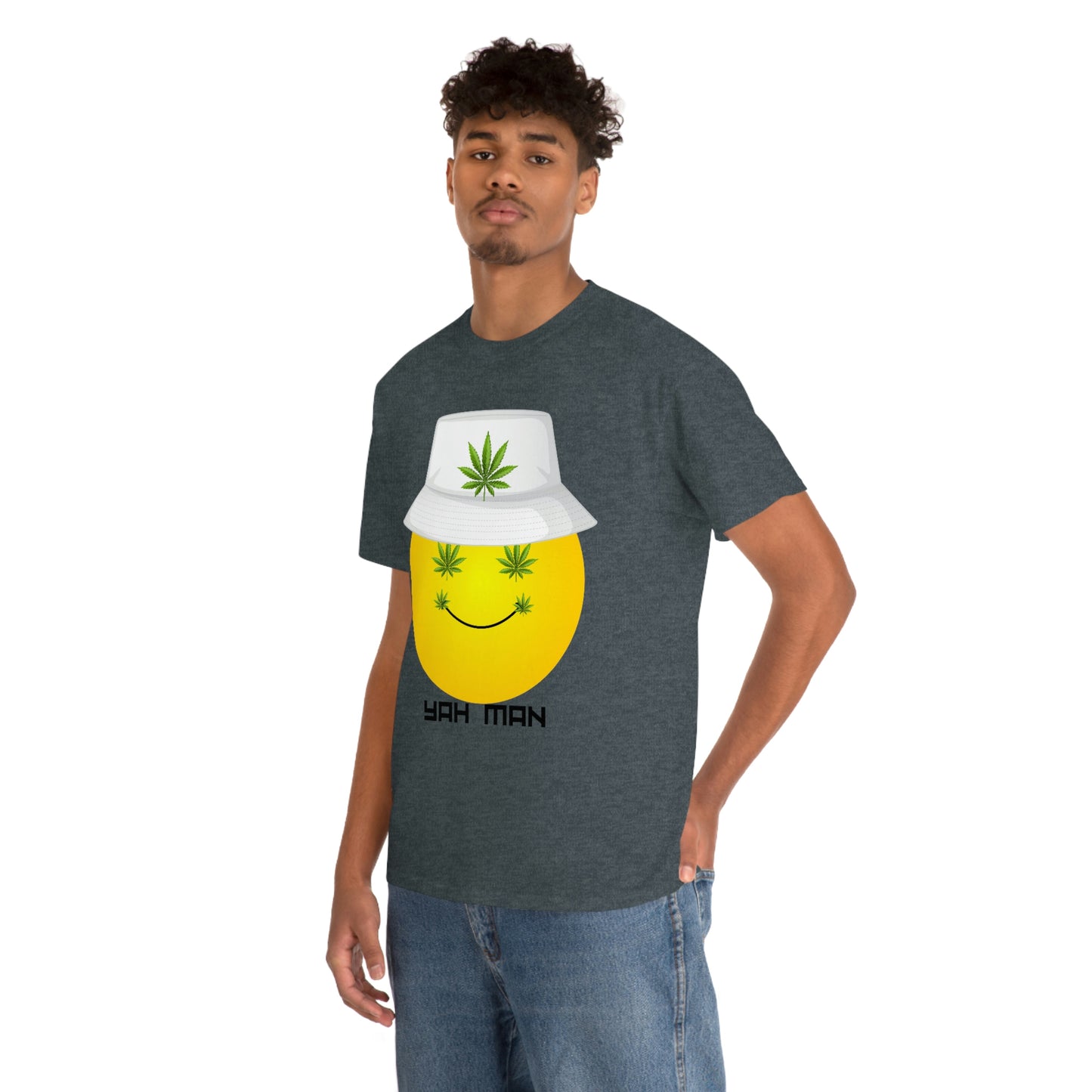 "Weed Emoji in Bucket Hat" Unisex Heavy Cotton Tee