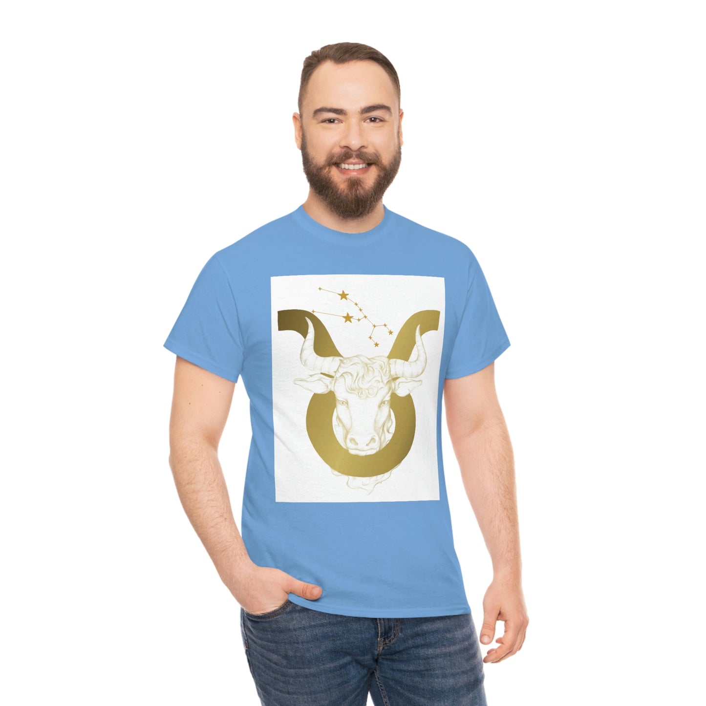 "Taurus Bull Head in Symbol" With White Background Unisex Heavy Cotton Tee