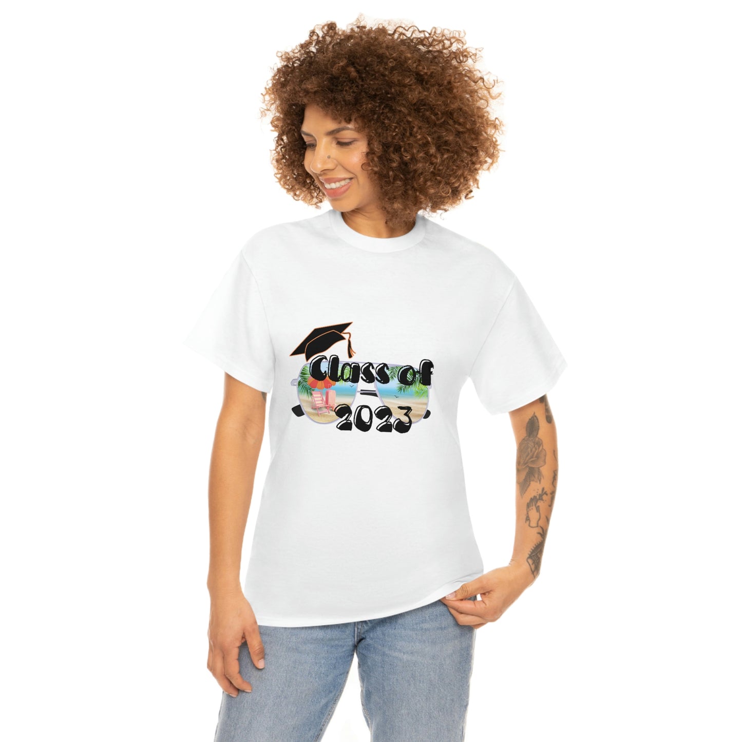 "Class of 2023 Cap over Shades": 2023 Graduate: Unisex Heavy Cotton Tee