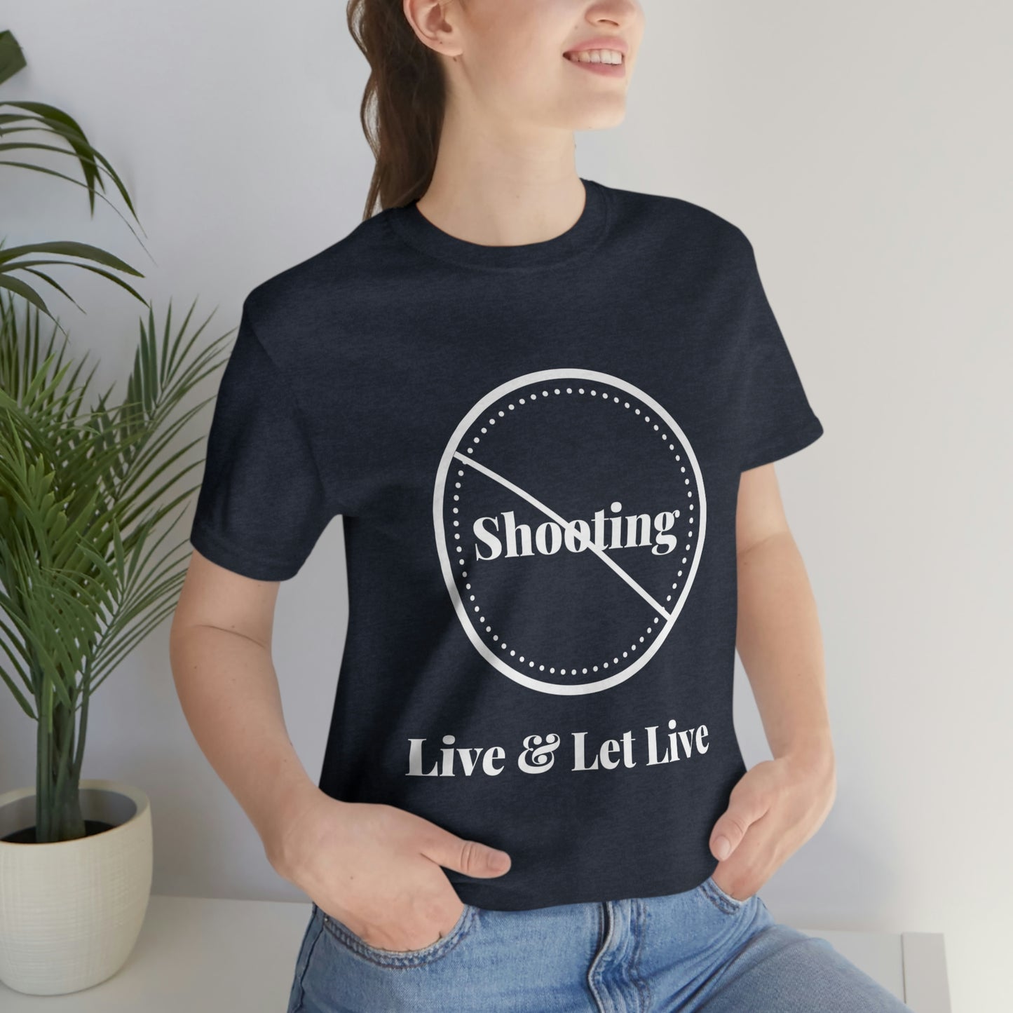 "No Shooting" White Font - Unisex Jersey Short Sleeve Tee