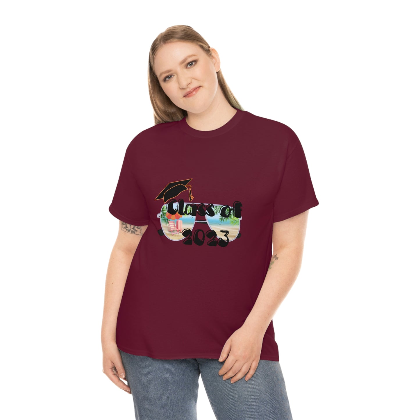 "Class of 2023 Cap over Shades": 2023 Graduate: Unisex Heavy Cotton Tee