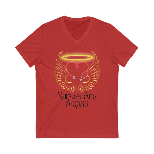 "Nurses are Angels" - Jersey Short Sleeve V-Neck Tee