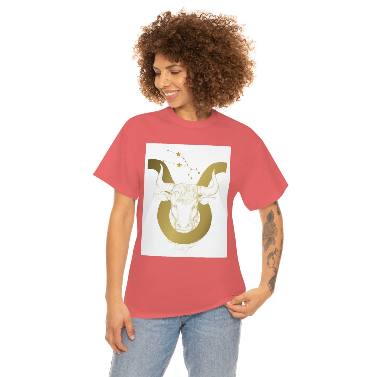 "Taurus Bull Head in Symbol" With White Background Unisex Heavy Cotton Tee