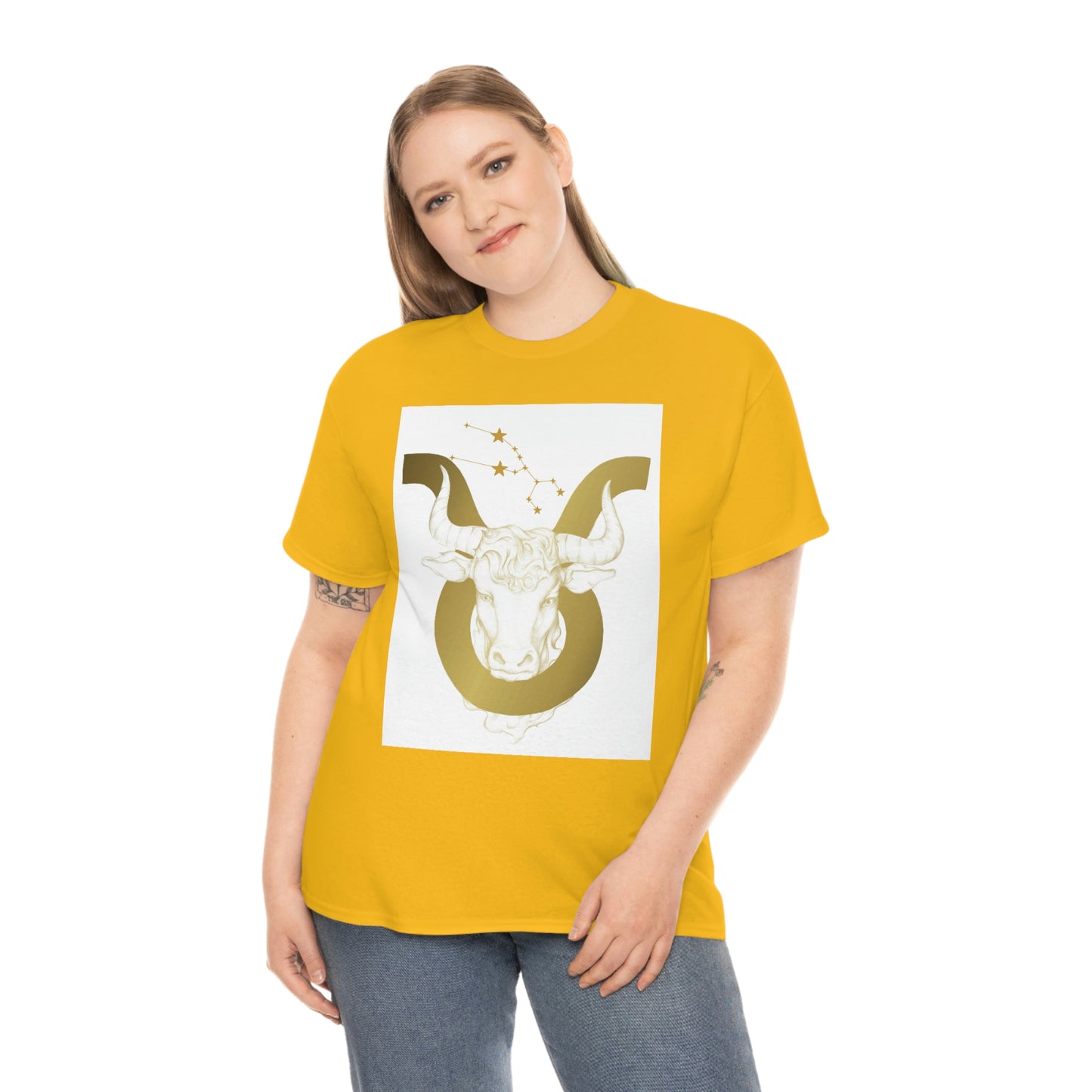 "Taurus Bull Head in Symbol" With White Background Unisex Heavy Cotton Tee
