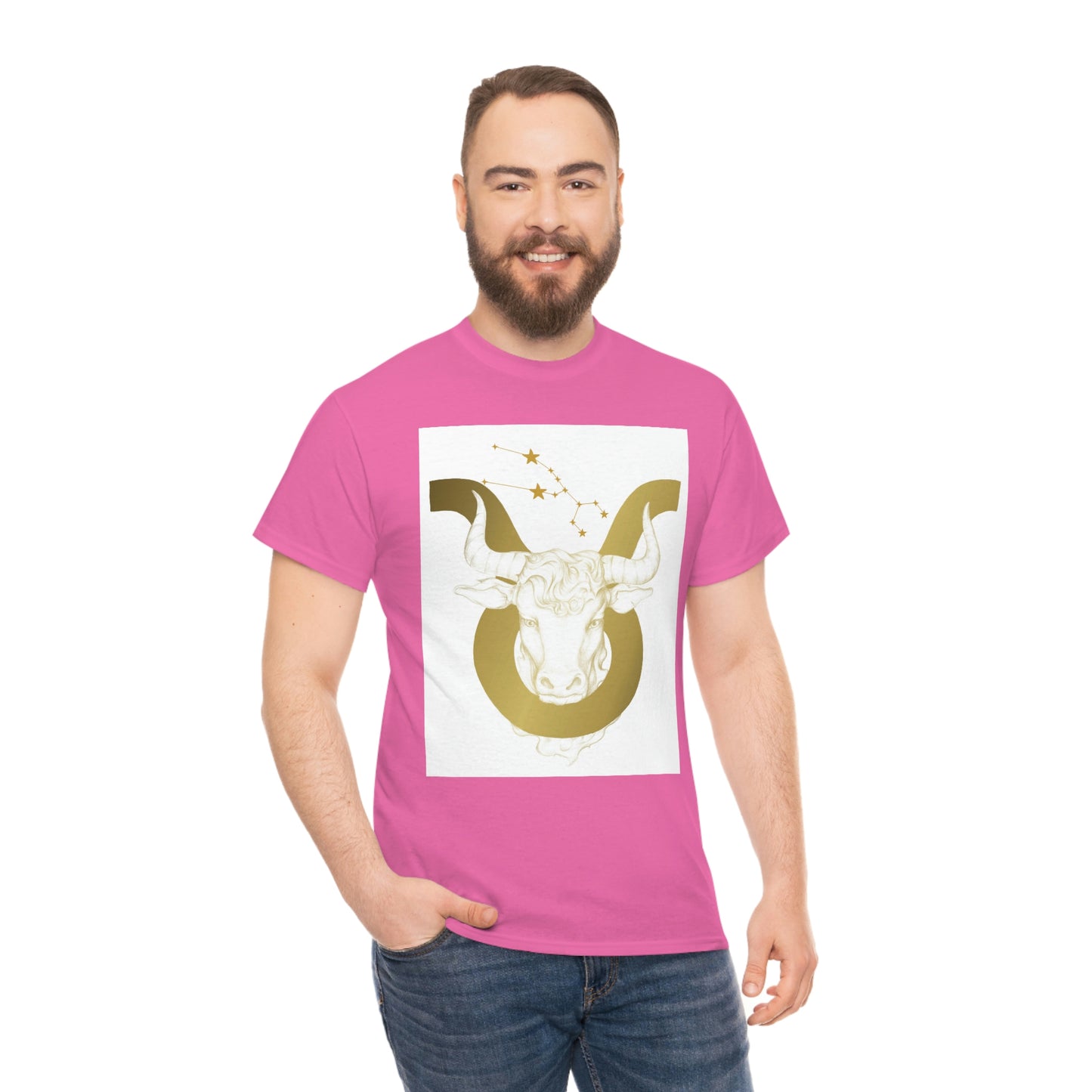 "Taurus Bull Head in Symbol" With White Background Unisex Heavy Cotton Tee