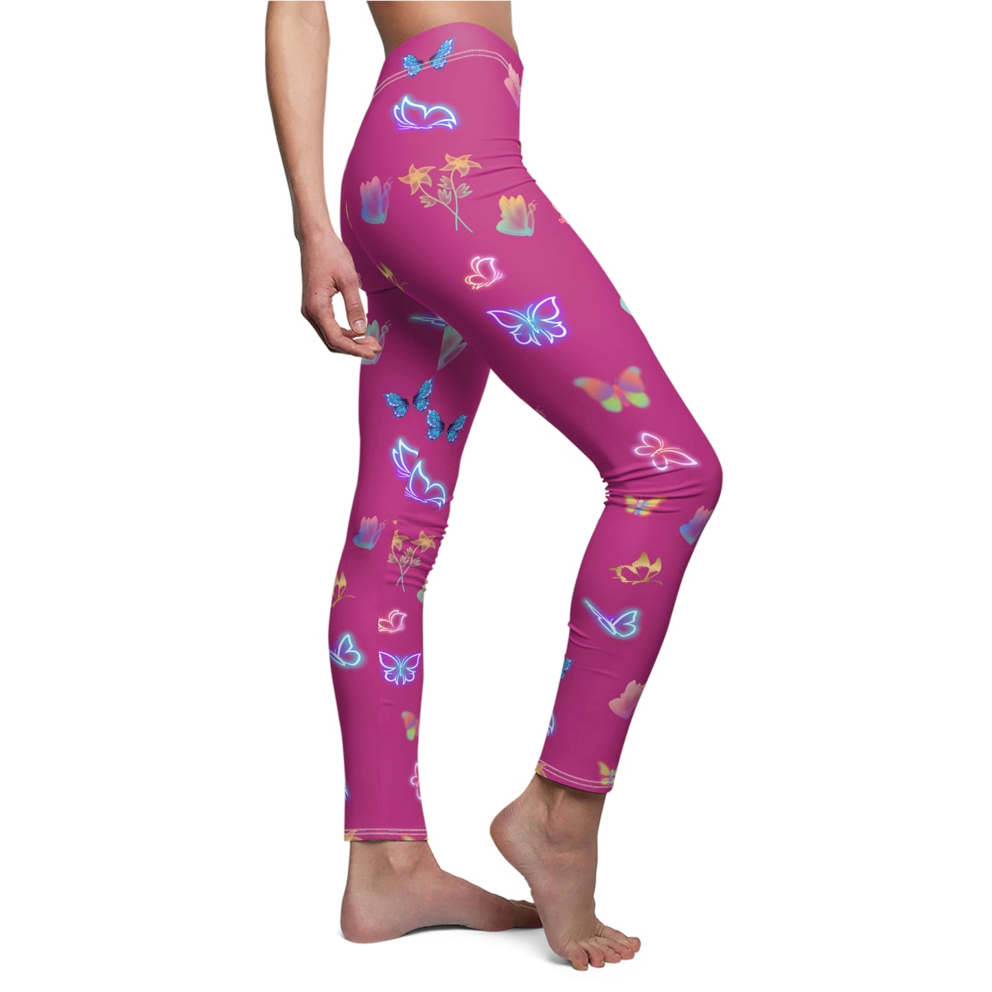 Pink Glowing Butterflies Women's Casual Leggings