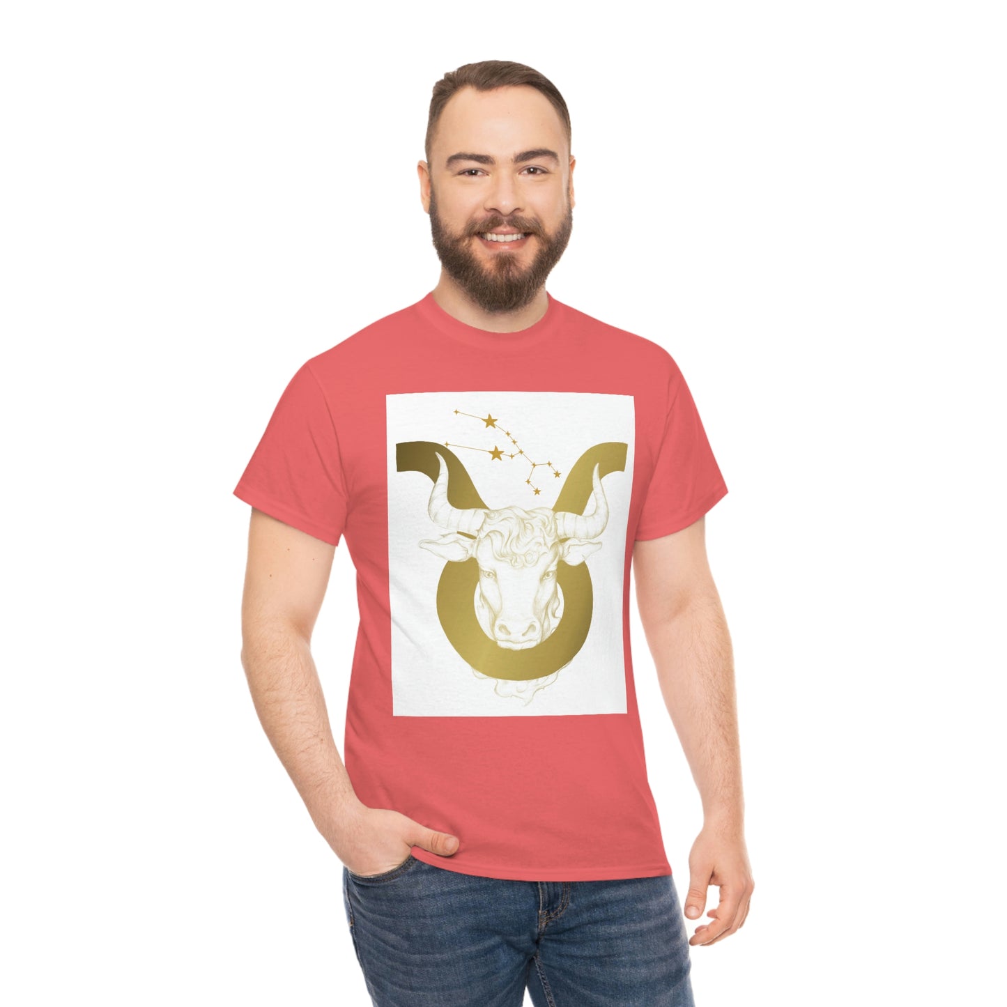 "Taurus Bull Head in Symbol" With White Background Unisex Heavy Cotton Tee