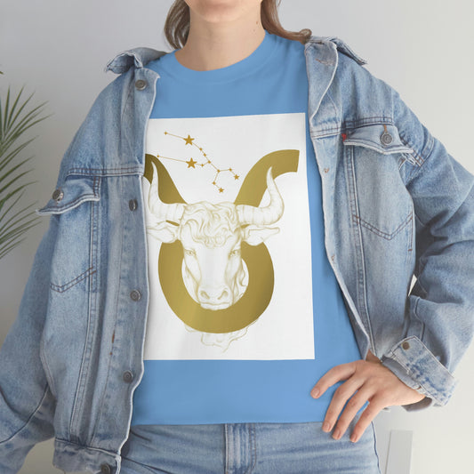 "Taurus Bull Head in Symbol" With White Background Unisex Heavy Cotton Tee