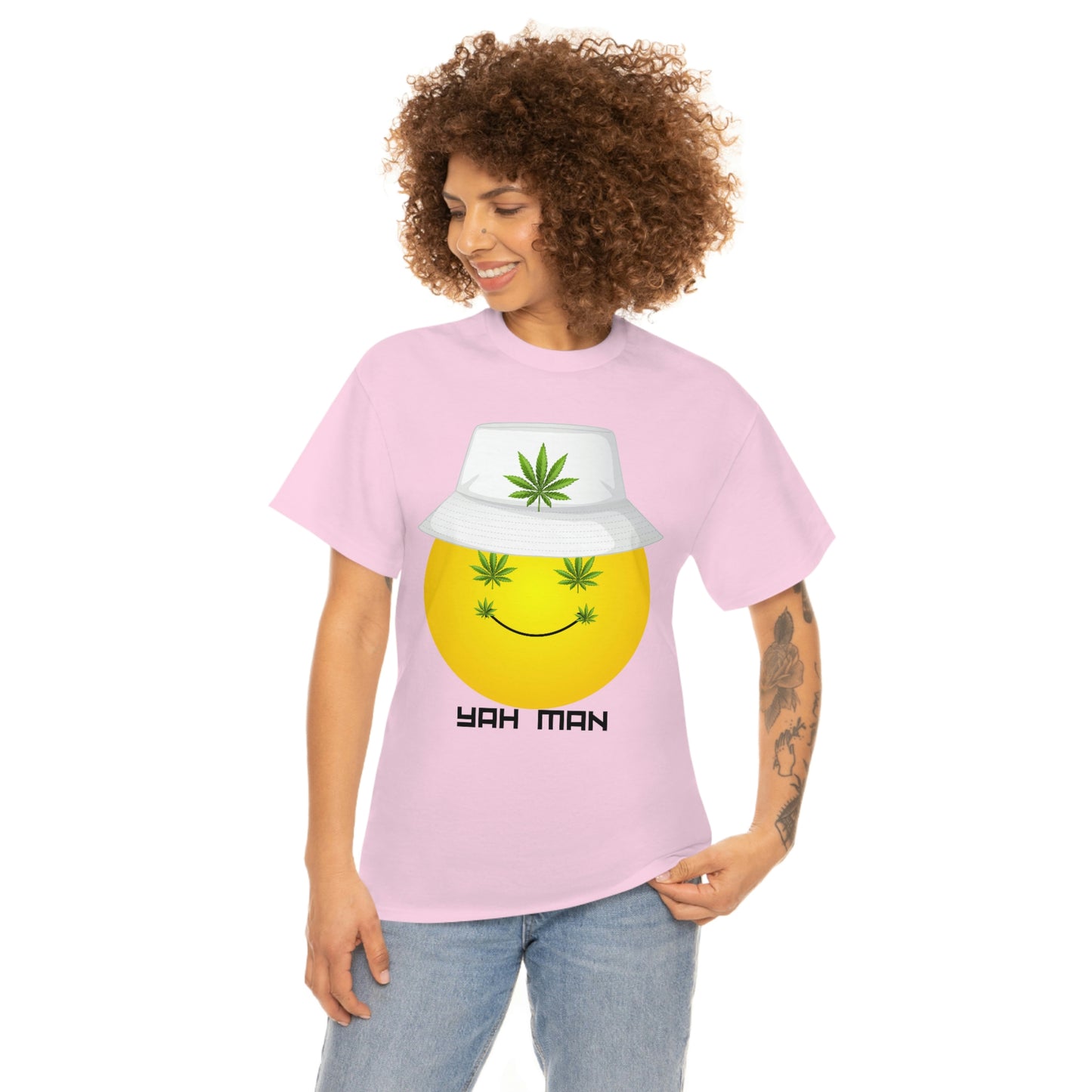 "Weed Emoji in Bucket Hat" Unisex Heavy Cotton Tee