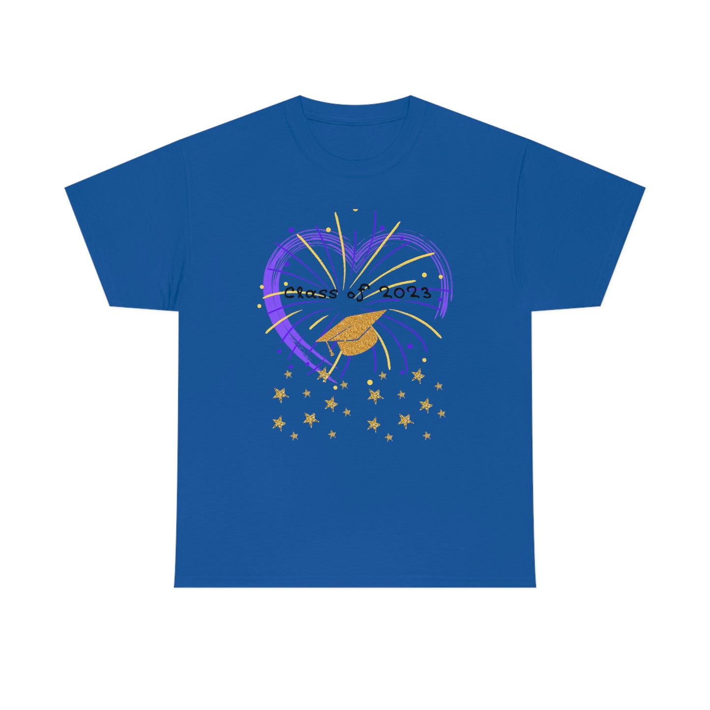 "2023 Graduation Cap on Fireworks" Unisex Heavy Cotton Tee
