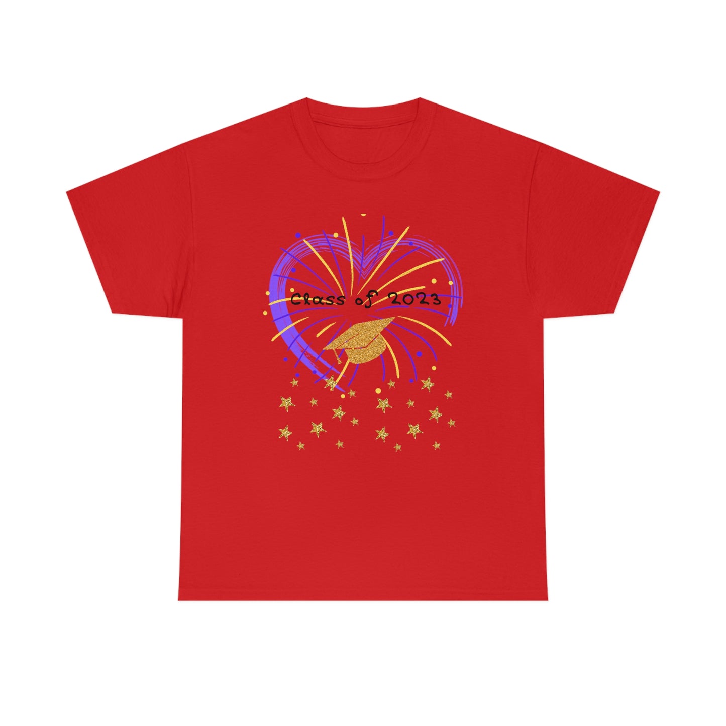 "2023 Graduation Cap on Fireworks" Unisex Heavy Cotton Tee