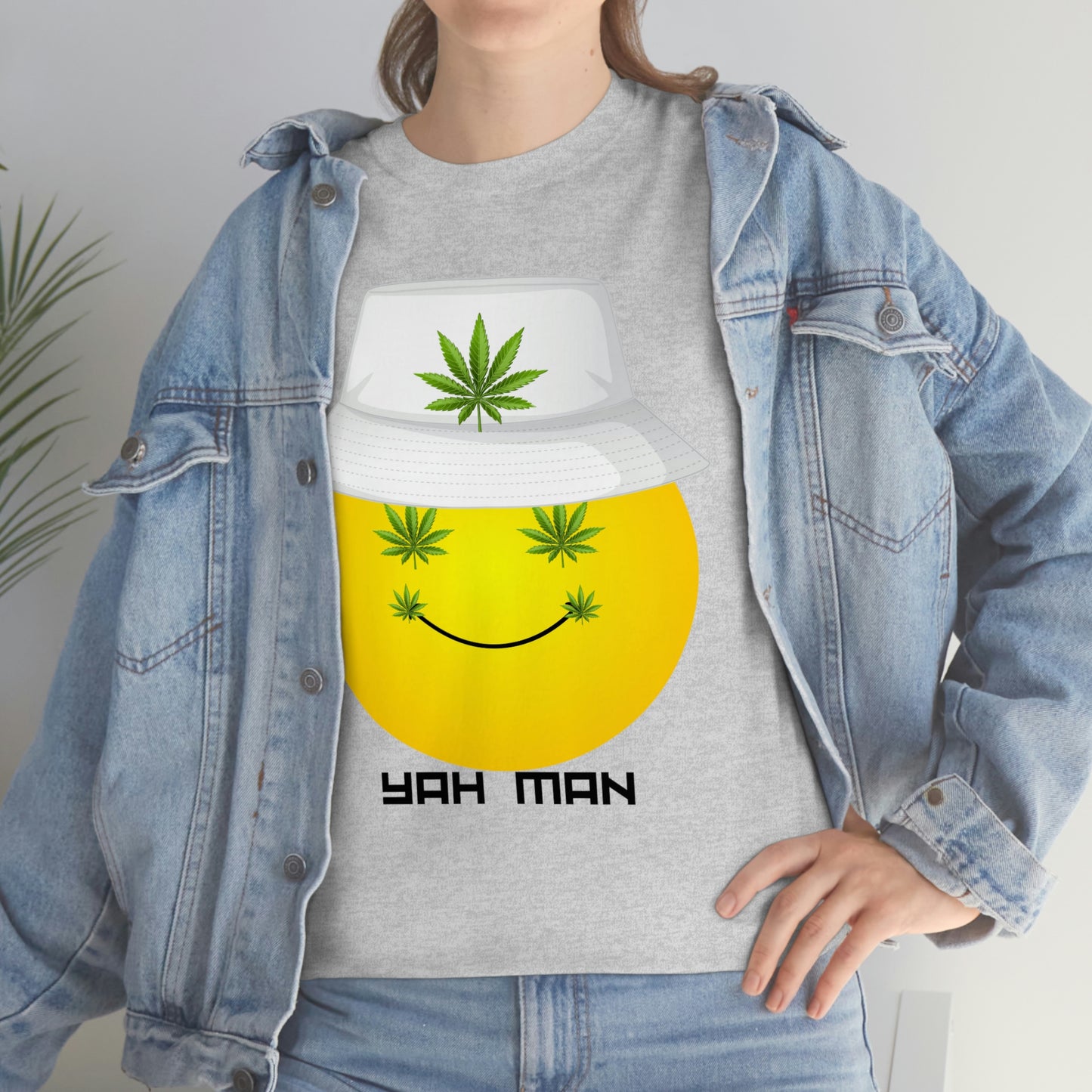 "Weed Emoji in Bucket Hat" Unisex Heavy Cotton Tee