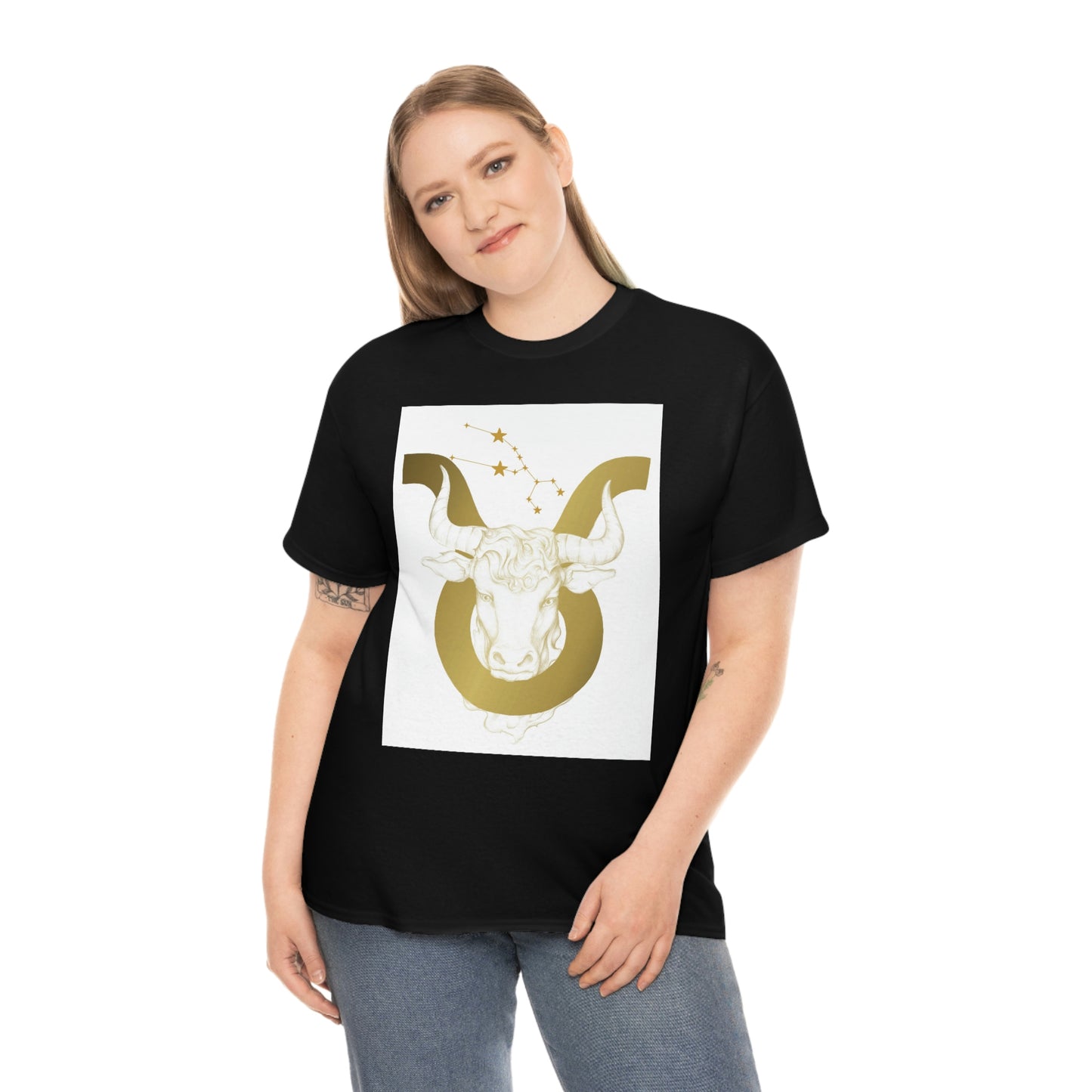 "Taurus Bull Head in Symbol" With White Background Unisex Heavy Cotton Tee