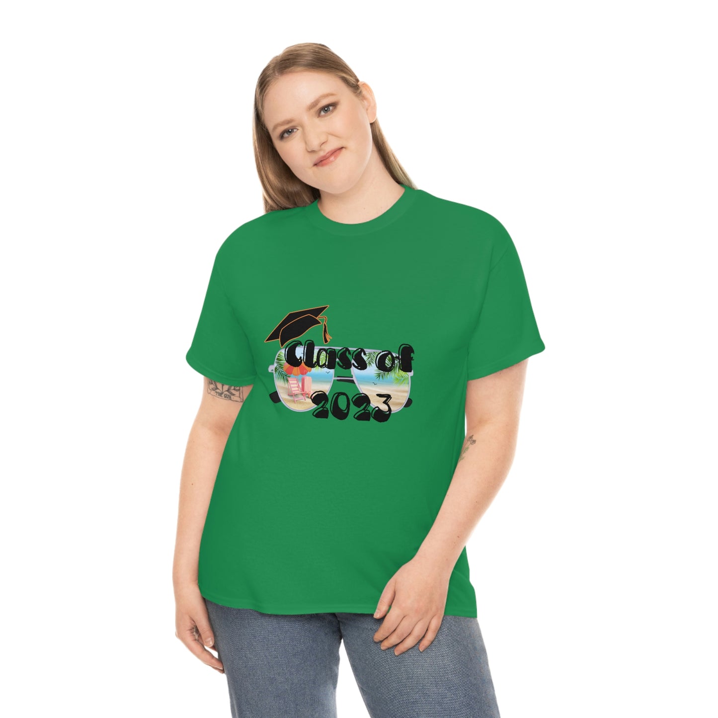 "Class of 2023 Cap over Shades": 2023 Graduate: Unisex Heavy Cotton Tee