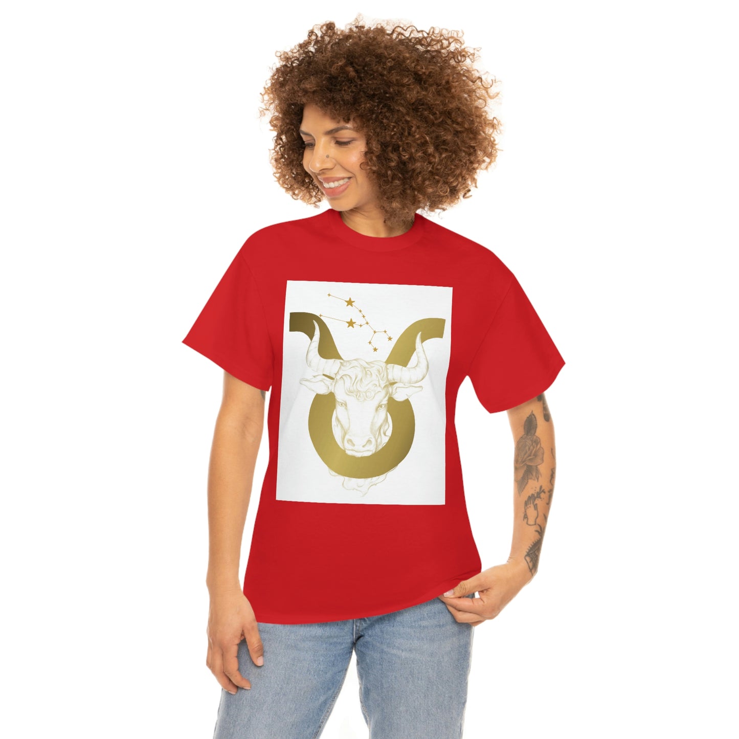 "Taurus Bull Head in Symbol" With White Background Unisex Heavy Cotton Tee