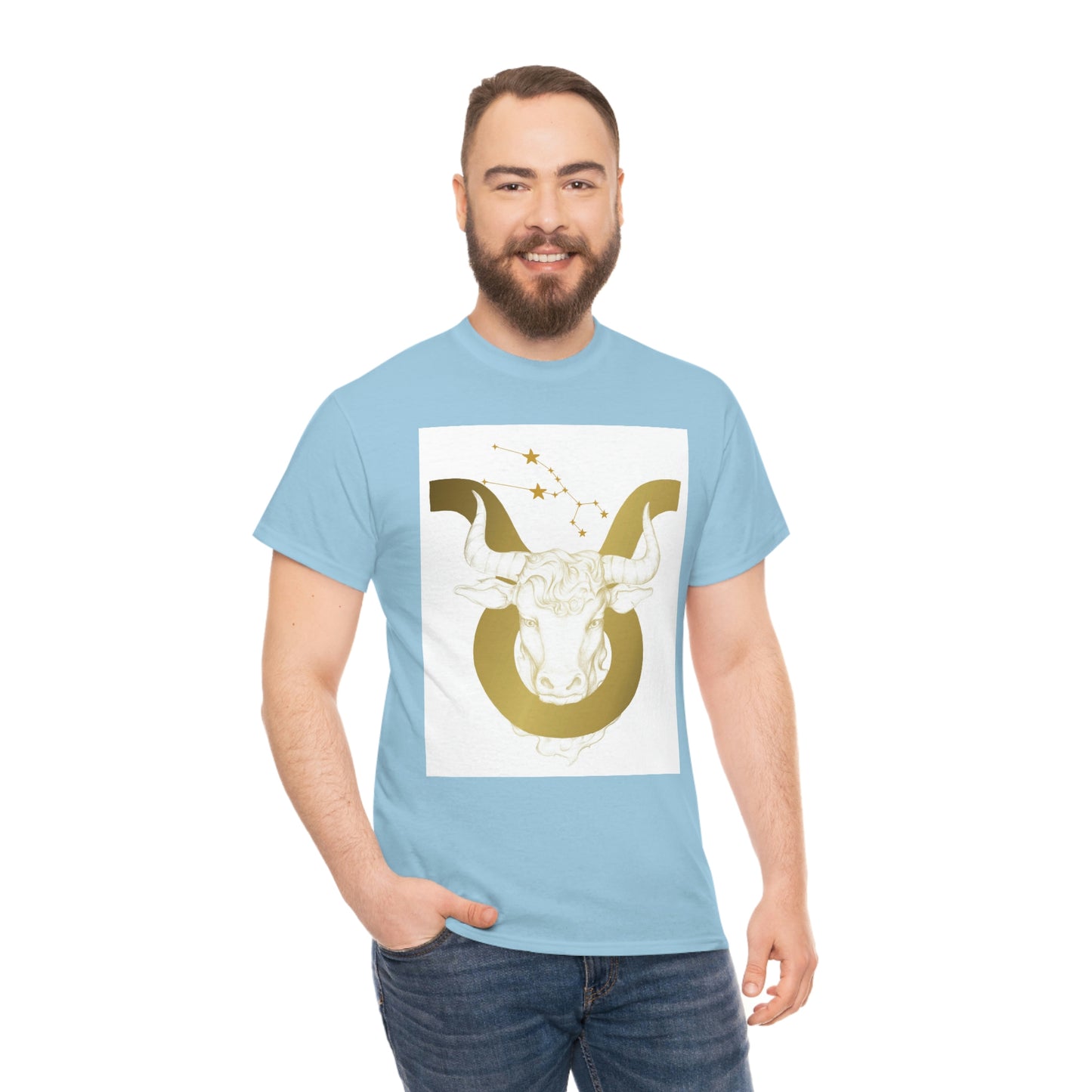 "Taurus Bull Head in Symbol" With White Background Unisex Heavy Cotton Tee