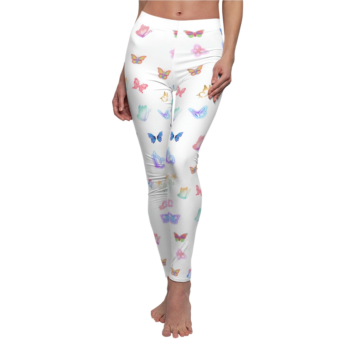 White Glowing Butterflies Women's Casual Leggings