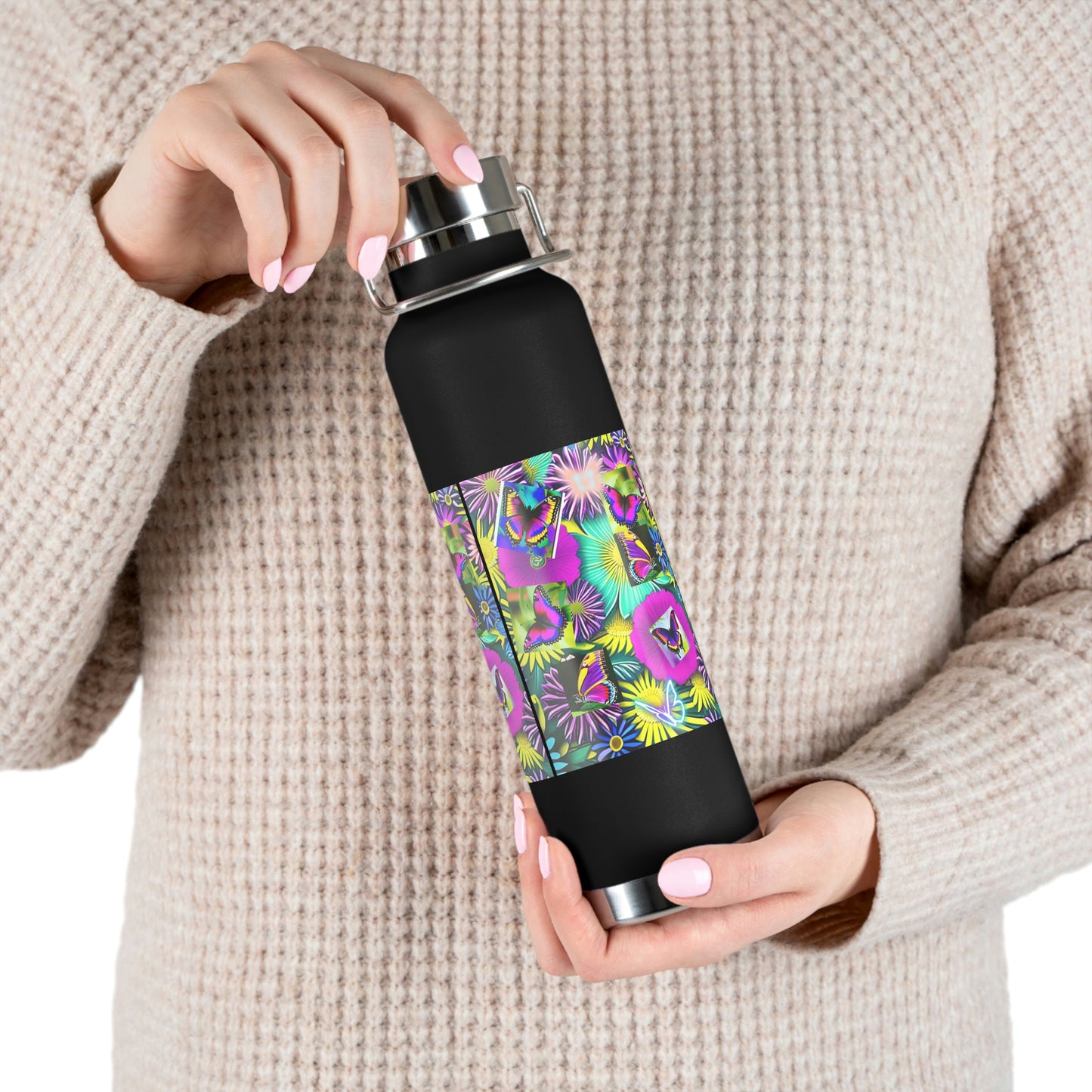 "Butterfly Garden" - Copper Vacuum Insulated Bottle, 22oz