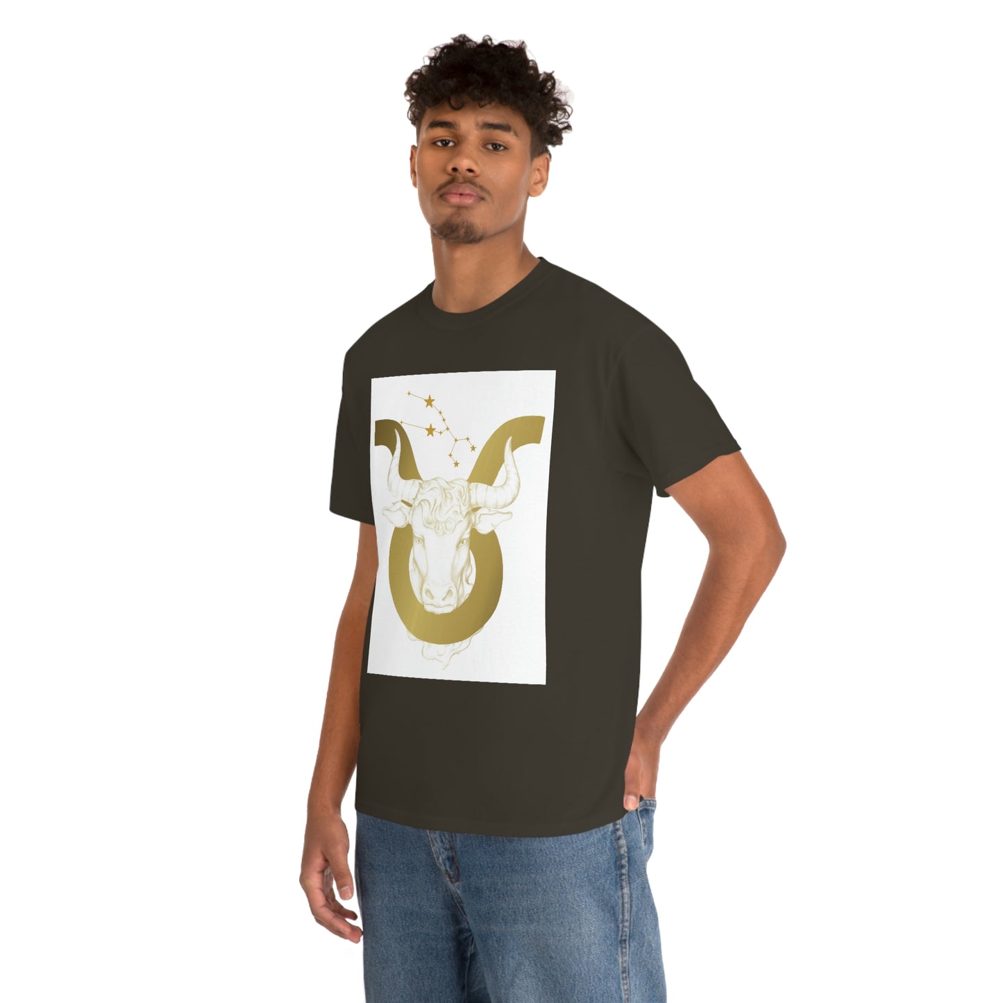 "Taurus Bull Head in Symbol" With White Background Unisex Heavy Cotton Tee