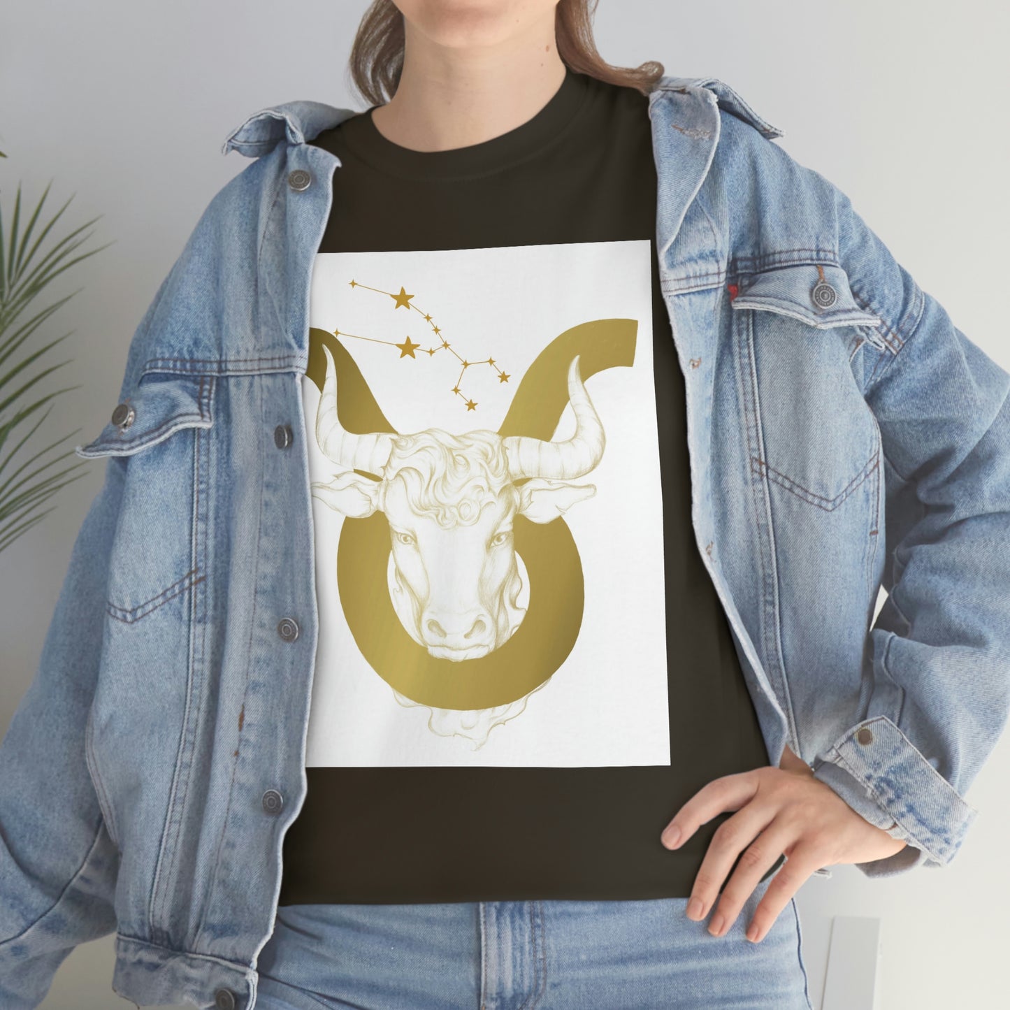 "Taurus Bull Head in Symbol" With White Background Unisex Heavy Cotton Tee