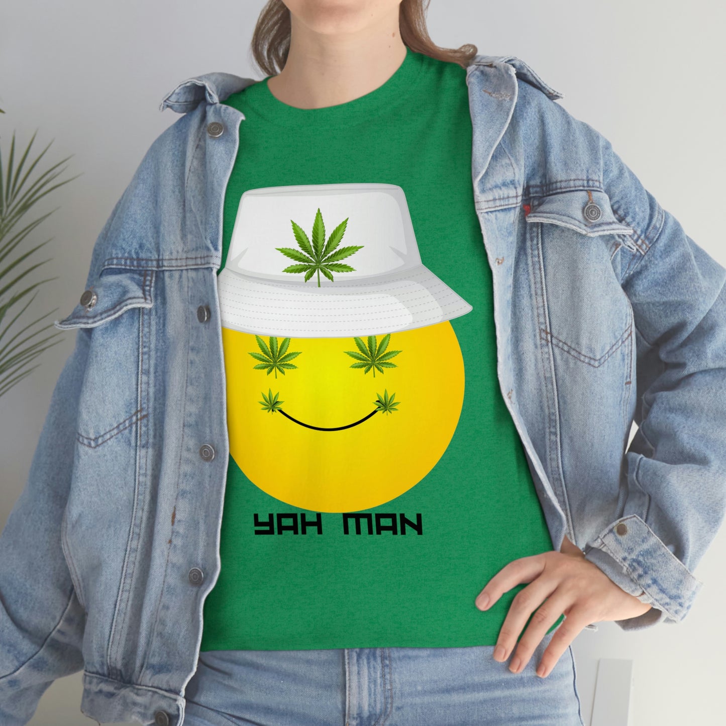 "Weed Emoji in Bucket Hat" Unisex Heavy Cotton Tee