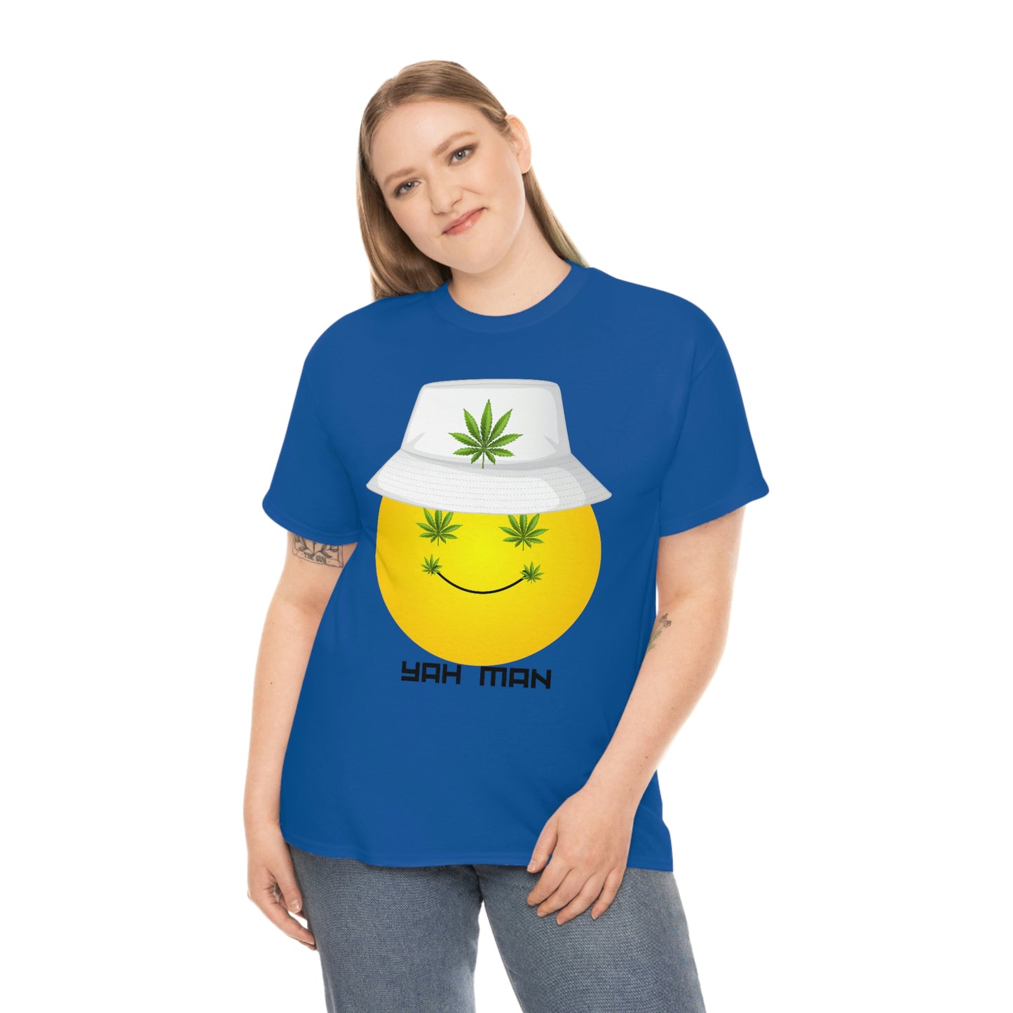 "Weed Emoji in Bucket Hat" Unisex Heavy Cotton Tee