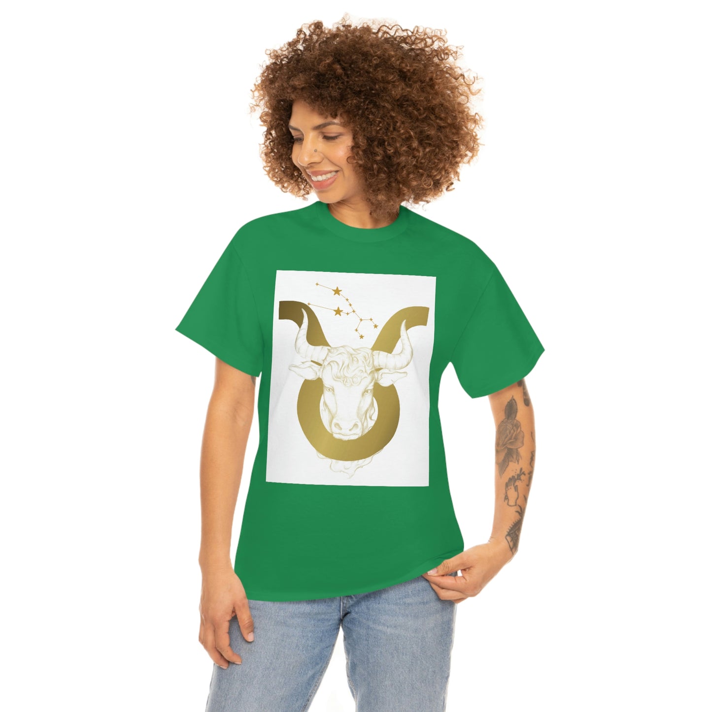 "Taurus Bull Head in Symbol" With White Background Unisex Heavy Cotton Tee