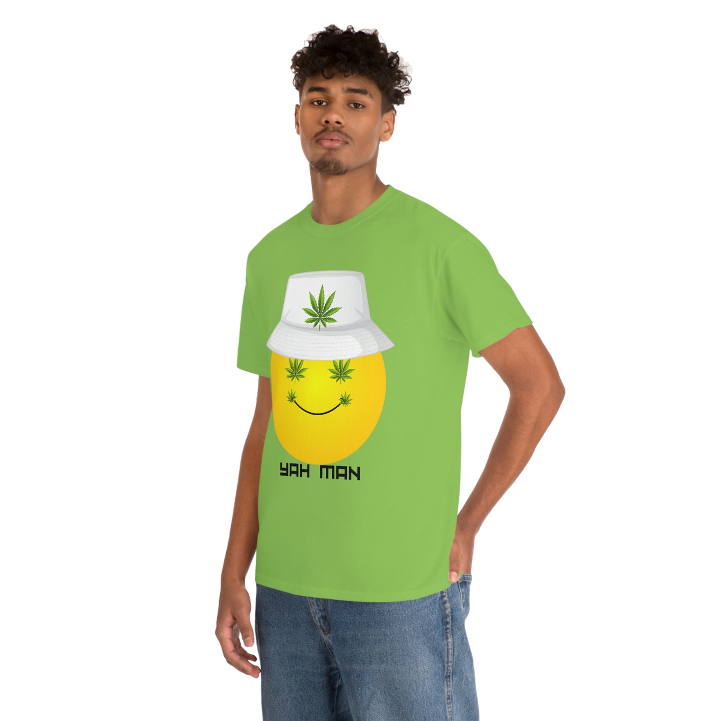 "Weed Emoji in Bucket Hat" Unisex Heavy Cotton Tee