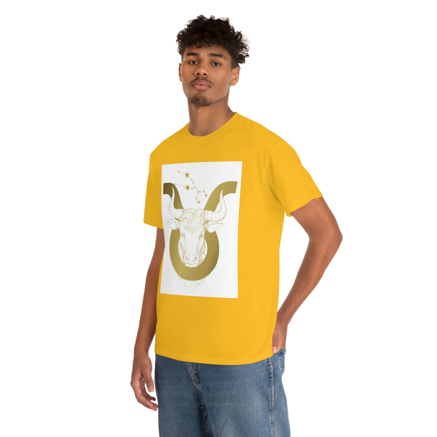"Taurus Bull Head in Symbol" With White Background Unisex Heavy Cotton Tee