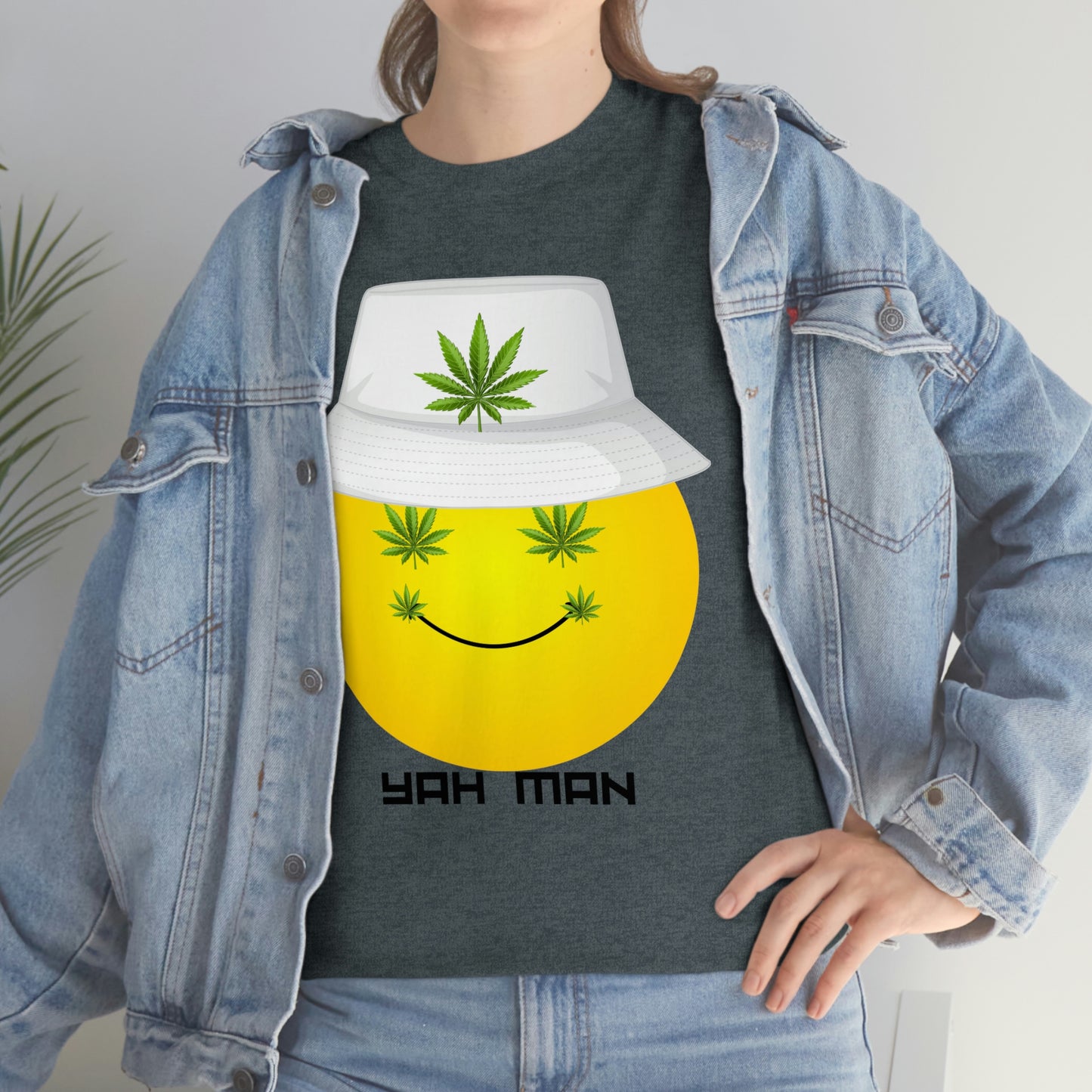 "Weed Emoji in Bucket Hat" Unisex Heavy Cotton Tee